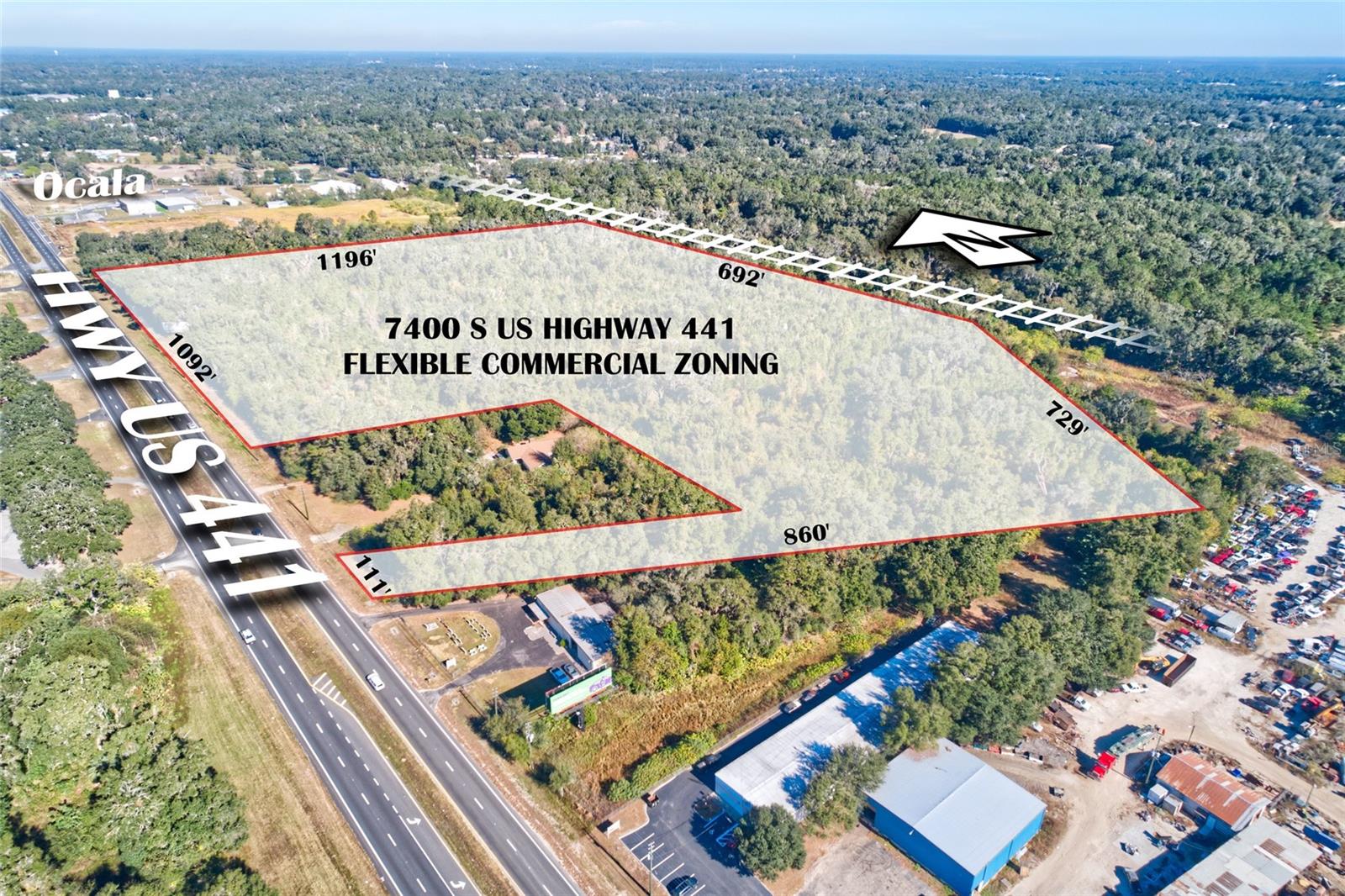 Prime commercial, high traffic exposure parcel. NEW PRICE!! $450K BELOW RECENT BANK APPRAISAL!!
Flexible B2 Zoning, 1200ft frontage on Hwy 441. Many business options allowable. Survey available. see virtual fly over info/tour and pictures. Great Location, Great investment, Great business opportunity. Also ....SELLER WILL OWNER FINANCE.... 30 perc. down, with competitive and favorable terms!