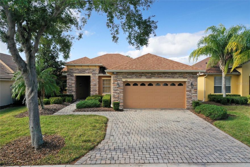 Beautiful Allegro model located in the World class 55+ community of SoliVita. SoliVita is a nature wonderland. Numerous green areas and tons of wildlife. Get back to nature. 14 pools. 2 golf courses. Restaurants. Fitness centers. Too many amenities to list! This home is in excellent condition. New stone facade. Tile flooring throughout. Crown molding. Roof was replaced in 2017. AC and hot water heater replaced in last 23 years. The exterior was repainted last year. Pavers have been redone. This is a must see home. Walking distance to the community pool and clubhouse. There is a tunnel connecting this neighborhood to the main part of SoliVita. A pleasant golf cart ride to all the fun and amenities.  Furnishings and golf cart are negotiable.. The artwork and the Disney nick knacks will be removed.