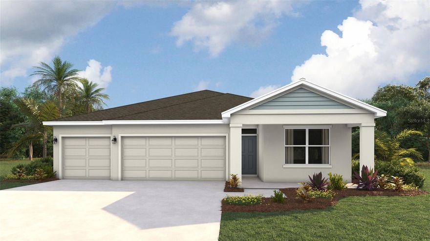 Under Construction. Receive up to $15,000 towards closing costs & $5,000 towards upgrades + special interest rates with the use of our preferred lender – NOW through 03/31. Explore the Madison, a flexible single-story home at Rye Crossing in Parrish, Florida. This generously designed layout offers 4 bedrooms, 3 bathrooms, and a 3-car garage, making it an ideal choice for modern family living. The open-concept interior blends style and practicality, creating the perfect space for both everyday living and entertaining. The chef-inspired kitchen boasts stainless steel appliances, a large center island, and an expansive walk-in pantry, all overlooking the spacious living and dining areas. Enjoy year-round outdoor living with easy access to the covered lanai from the main living area. Each bedroom is designed for comfort and privacy, with carpeting and ample closet space. The private primary suite, located at the rear of the home, includes an en-suite bath with a walk-in closet, double vanity, and walk-in shower. The additional bedrooms are generously sized, with two sharing a well-appointed bathroom, while the third enjoys its own en-suite for added convenience. The Madison also offers a dedicated laundry room and a 3-car garage, providing abundant storage and parking options. Equipped with advanced smart home technology, this home offers enhanced security and convenience, with remote access via your smart device. Home and community information including pricing, included features, terms and availability. Future Amenity Center to include Resort Pool, Fitness Room, Covered Pavilion, Courtyard, Sand Volleyball, Playground, Pet Park, Basketball, Bocce, Pickleball, Tennis & Golf Cart Parking.