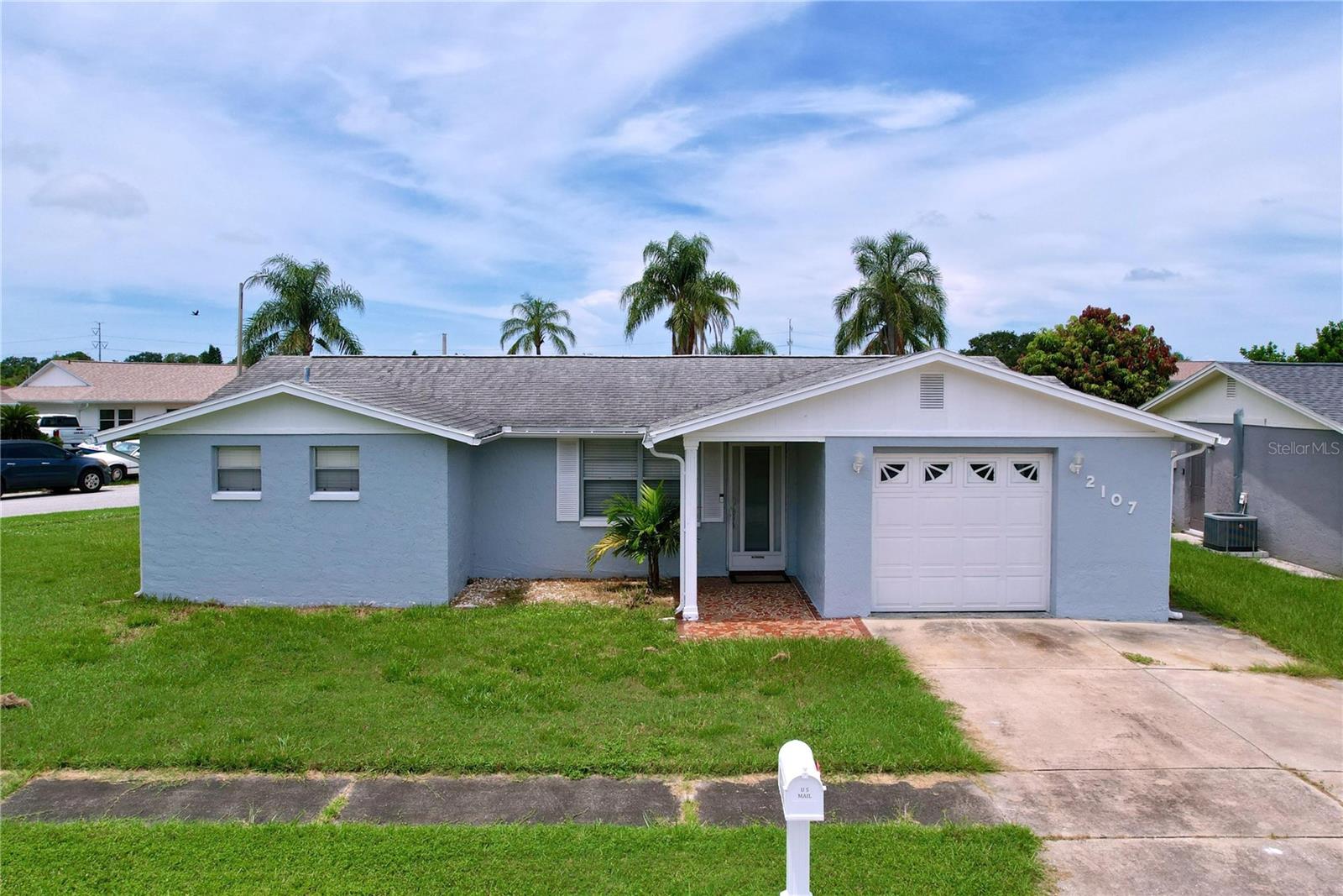 Here is your chance to stop renting and own a property at an affordable price. This is a beautiful, solid block construction home. It's move-in ready in a nice sidewalk neighborhood, includes 2-bedroom, 2-bath and a 1-car garage with a wide driveway for extra parking. All major appliances are there including washer and dryer. There are no HOA or CDD fees which help keep cost of living down. It did not flood during Milton or Helene. Set in a larger corner lot, enjoy the outdoors on your patio and a spacious backyard, ideal for pets, relaxation and entertaining. Conveniently located less than 2 miles from Grocery/Shopping (Publix, Aldi and Winn-Dixie), and just 7 miles from the beautiful Sunset Beach and Fred Howard Park and Tampa International Airport is only 25 miles away. Great price, convenient location, nice neighborhood, this is an ideal home for first-time buyers, downsizers, or small family. Schedule your showing soon!