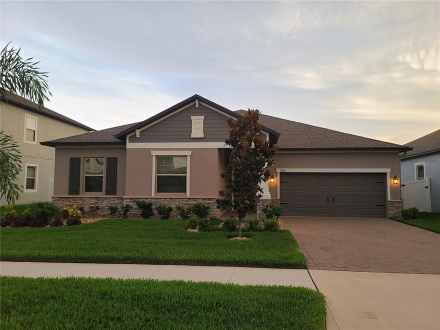 Welcome HOME!!! Available for lease beginning April 1st, 2026. As a part of the lease, the owner offers an annual A/C service contract, thorough pest control services and complete lawn care, ensuring you can just move in and LIVE. Find this well-kept, single story, single family home situated in the middle of a master planned community. The community features a clubhouse and pool / playground access. The home is setup for any type of family situation, whether you're a family with frequently visiting guests or a young and growing. The open floor plan allows for gatherings galore. Directly off the family room/kitchen/dining area are floor-to-ceiling, 3-panel sliding glass doors for a seamless transition to your screened-in outdoor patio and fully fenced backyard. This home features a large primary suite, on-suite bath and a walk-in/walk-through closet to laundry facilities and the secondary bedroom wing. The garage is setup for success. 2 wide, but with a tandem design, utilize that third space for whatever you need, additional storage, weight room, work station or simply park a golf cart/3rd vehicle inside. It works for you! Set up your private viewing today and take the next steps into your worry-free living.