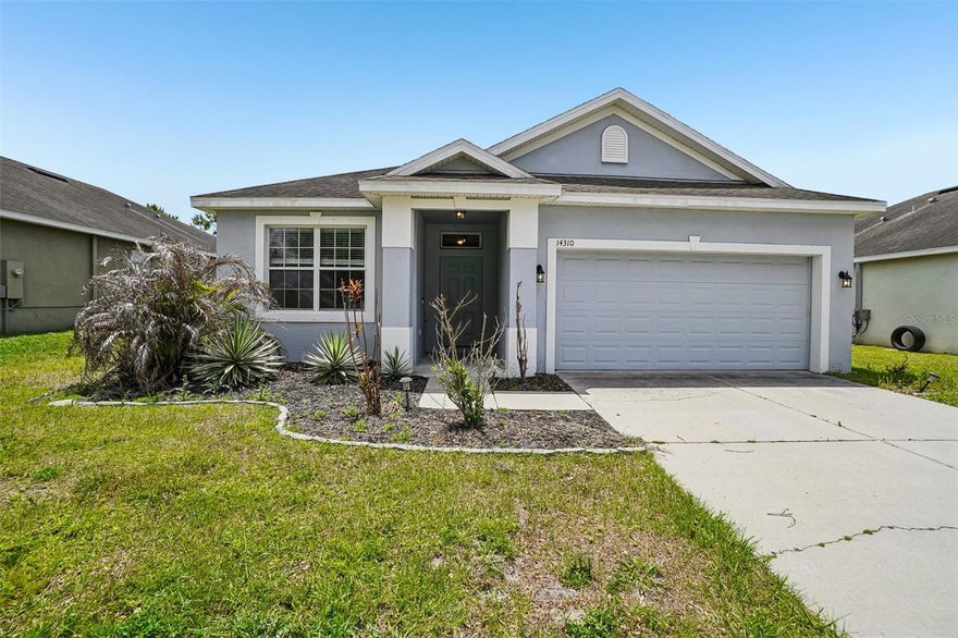 Welcome to this beautifully maintained home in the desirable Highland Meadows community of Wimauma! Built in 2014, this 3-bedroom, 2-bath residence offers 1,401 square feet of thoughtfully designed living space with an open floorplan perfect for both everyday living and entertaining.

Step inside to find high ceilings, abundant natural light, and a seamless flow between the living, dining, and kitchen areas. The kitchen is a standout feature, complete with a central island, ample cabinetry, and a full suite of appliances including a range, refrigerator, microwave, dishwasher, disposal, washer, and dryer—everything you need is already in place.

The primary bedroom provides a comfortable retreat with its own en suite bathroom and a spacious walk-in closet. Additional interior highlights include ceiling fans throughout, ceramic tile and vinyl flooring for easy maintenance, and a dedicated laundry room.

Outside, enjoy a generously sized fenced-in backyard with a peaceful pond view—perfect for relaxing evenings or hosting guests. The home also includes hurricane shutters for added peace of mind.

Residents of Highland Meadows enjoy a range of community amenities, including a resort-style pool, fitness center, park, and playground, all within a neighborhood featuring deed restrictions for added value and consistency.

Conveniently located near shopping, dining, and major roadways, this home offers the perfect blend of comfort, convenience, and Florida living. Don’t miss your opportunity to make it yours!
