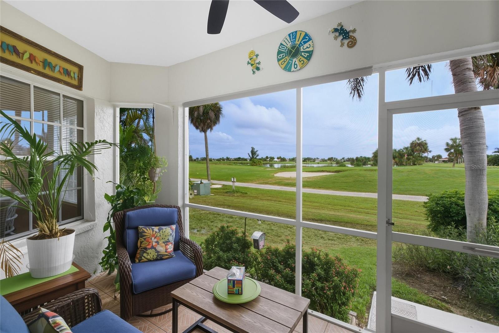 RARELY AVAILABLE condo in THE RETREAT AT BURNT STORE ISLES! This intimate 8-UNIT COMMUNITY is tucked along the 8TH GREEN of Twin Isles Country Club, a Certified Audubon Cooperative Sanctuary. Beautifully UPDATED and partially furnished, this FIRST FLOOR residence offers a LOW-MAINTENANCE LIFESTYLE in a sought-after PUNTA GORDA location — just MINUTES to US-41, I-75, historic DOWNTOWN, and PGD AIRPORT. Arrive home to GARAGE PARKING with built-in WORKBENCH and STORAGE shelving, then follow a short sidewalk to your PRIVATE entry. Inside you’ll find LAMINATE flooring throughout, a welcoming foyer with large storage closet and pantry, and a kitchen designed for entertaining with QUARTZ countertops, STAINLESS STEEL appliances, BEADBOARD cabinetry, raised BREAKFAST BAR; and an OPEN LAYOUT. The living area flows to the SCREENED LANAI, where you’ll ENJOY expansive WATER and golf course VIEWS, daily wildlife sightings, and breathtaking SUNSETS. Step right out to the HEATED POOL, just beyond your lanai. The home features two SPACIOUS bedrooms. The PRIMARY SUITE has a custom PORCELAIN shower with GLASS ENCLOSURE, quartz vanity, and BARN DOOR entry. The GUEST SUITE also offers direct bedroom access to an updated bath, which conveniently serves as the home’s second bath. Additional highlights include a wide hallway, updated laundry room, interior paint, trim, and baseboards. Please take the 3D TOUR and you'll see there is nothing left to do here but move in and start enjoying the Punta Gorda lifestyle at The Retreat with golf, sunsets, and convenience at your doorstep!