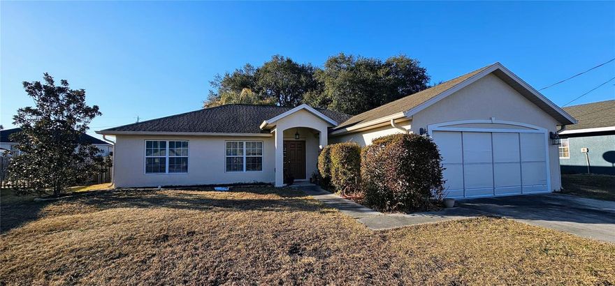 82 Juniper Trail Loop, Ocala, FL 34480  
3 BR | 2 BA | 2-Car Garage | 1,526 Sq Ft Living Area | Solar-Heated Saltwater Pool

Well-built concrete block and stucco home offering an open floor plan, high ceilings, and 1,526 sq ft of comfortable living space. This 3-bedroom, 2-bath home features a master suite with an ensuite bath and a large walk-in closet. Enjoy Florida living with a solar-heated saltwater pool and screened enclosure. Recent updates include a new AC system and new water heater. Additional features include a 2-car garage with screen, wood privacy-fenced backyard, storage shed, and gutters. Conveniently located between Ocala and The Villages, offering easy access to shopping, dining, and major roadways. Home needs some TLC but has excellent potential with strong structural features and desirable amenities.