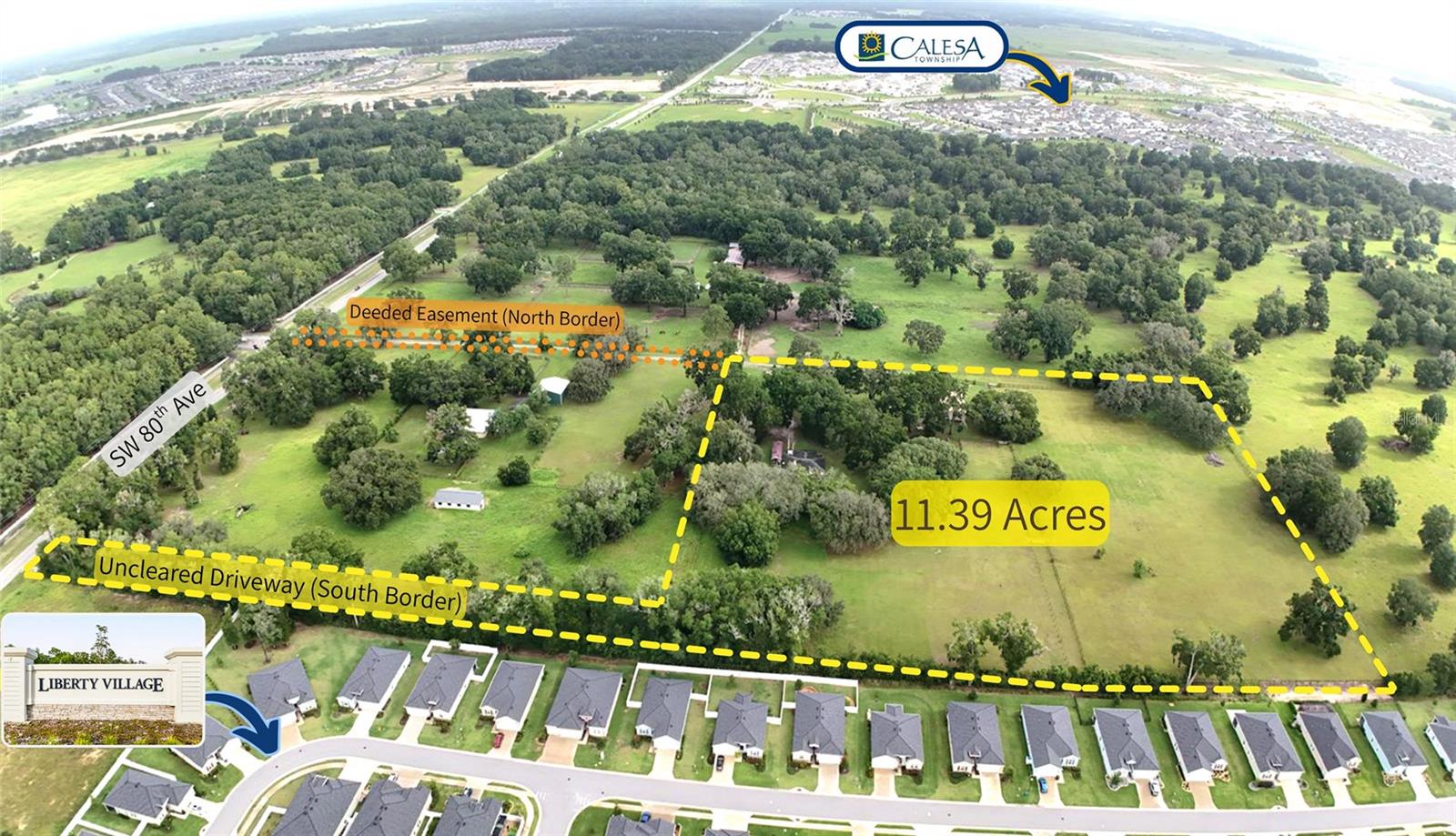 Here's a one-of-a-kind opportunity to own premium acreage in the "Horse Capital of the World!" This 11-acre private estate offers a rare blend of seclusion, functionality, and future value — all set between the upscale communities of Liberty Village and Calesa Township. The property is just minutes away from shopping, dining, medical centers, and a multitude of Equestrian facilities nearby.
The property has multiple access points off SW 80th Avenue, including a 20-ft wide undeveloped driveway on its south border and a 20-ft wide deeded easement on its north (across from Sholom Park). The entire farm is fenced and thoughtfully sectioned, with gated access points for added security, flexibility and control.
The estate features two well-appointed residences across separate parcels. The main home is a 3-bed/2-bath residence accompanied by a spacious standalone barn—ideal for high-end equipment storage, recreational use, or agricultural purposes. A secondary 1-bed/1-bath guest home sits on the middle parcel, complete with an attached 3 bay garage that's currently outfitted with professional-grade hydraulic lifts—a dream setup for collectors or enthusiasts. This space can easily be reimagined to suit equestrian, workshop, or luxury hobby needs.
Surrounded by rapid development and with the upcoming expansion of SW 80th Avenue, this property offers strong potential for future growth and mixed-use development. Whether you're looking to create a horse-friendly estate, a family compound, or simply looking for a smart investment—this land is full of opportunity. Schedule your private tour today and discover the estate's amazing potential for yourself.