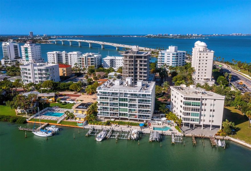 Nestled on a private 22-acre peninsula on Sarasota Bay at Golden Gate Point, this stunning 14-unit boutique condominium epitomizes the ultimate in luxury living, offering an unparalleled blend of location, design, and sophisticated elegance. The Harbor View building, a modern architectural masterpiece, underwent an extensive renovation in 2017-2018, with over $1.5 million invested in premium upgrades. Every detail has been thoughtfully curated to ensure the highest level of comfort and style. From the floor-to-ceiling sliders to the unobstructed panoramic water views that stretch from sunrise over Sarasota Bay to the sparkling lights of the downtown skyline, this residence provides a truly breathtaking setting. Step outside onto your expansive terrace to watch the vibrant marina activity at Marina Jack's or simply unwind with a favorite drink as boats gracefully glide by. The property offers a host of luxurious amenities, including a heated pool and spa, outdoor grilling area, and a private shower—perfect for both relaxation and entertaining in paradise. Just four blocks from the best of downtown Sarasota, you’re close to fine dining, upscale shopping, and cultural venues, with quick access to St. Armands Circle, renowned beaches, golf courses, the Ritz Carlton fitness and spa, and tennis clubs. Inside, this spacious condominium features 2 generously sized bedrooms plus a large den, ideal as a third bedroom or home office. The open-concept living area is perfect for entertaining, with a chef’s kitchen outfitted with high-end Thermador gas range, Sub-Zero refrigerator, sleek granite countertops, and a large island. A convenient powder room is available for guests, and both ensuite bedrooms feature walk-in closets and elegantly designed granite and tile bathrooms. The home also includes two designated parking spaces (#23 and #24) and private exterior storage (3x6x9). With its prime location, this residence offers excellent rental income potential. The master suite is a true retreat, featuring an abundance of natural light, a spacious walk-in closet, and a lavish master bath with double vanities, a deep garden tub, and a walk-in shower. Beyond the property, the central location offers an enviable lifestyle—just steps from the vibrant cultural scene, dining, and shopping in downtown Sarasota. A short bike ride brings you to the pristine sands of Lido Beach. Imagine enjoying iconic events such as the 4th of July fireworks from the comfort of your own home, with world-renowned Gulf beaches and St. Armand’s Circle just minutes away. Whether you’re looking for a serene waterfront retreat or an exceptional space to entertain guests, this exquisitely renovated condominium offers the best of both worlds—sweeping views, premium finishes, and an unbeatable location in the heart of Sarasota’s waterfront. Owner financing will be considered.