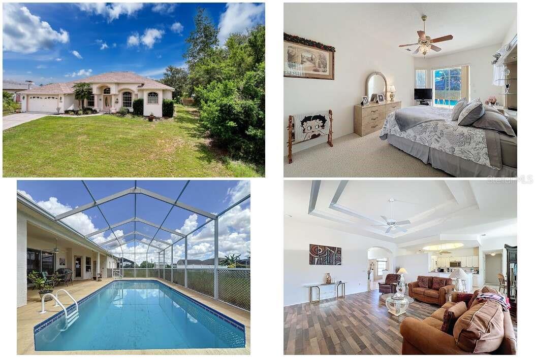 Immaculate Pool Home with Brand-New Roof & No HOA!
Welcome to this beautifully maintained 3 Bedroom, 2 Bath home featuring 2,195 sq ft of living space including a versatile Bonus Room—perfect for a home office, gym, or guest space. This solid Royal Coachman-built residence offers timeless quality and functionality.
Step inside to discover 10-foot ceilings throughout and a well-designed split floor plan, providing privacy and comfort. The heart of the home is the spacious kitchen, complete with solid surface countertops, stainless steel appliances, a breakfast bar, and a cozy eat-in nook—ideal for everyday dining. A formal dining room offers a more refined space for entertaining.
The primary suite is a true retreat with his-and-her closets, a soaking tub, separate shower, and dual vanities. The guest bath conveniently opens to the screened pool area, perfect for Florida living. Enjoy your private screened-in pool, resurfaced in 2023, with an outdoor shower and attached outdoor storage area for pool equipment and toys.
Additional upgrades include a brand-new roof (July 2025) with transferable warranty, new water heater, new garage door opener, and an oversized 2-car garage. The indoor laundry room offers extra storage and utility space.
This home offers great functionality and peace of mind. Don't miss this move-in-ready gem!