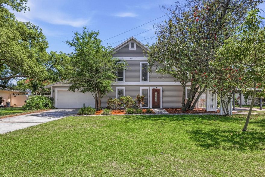 One or more photo(s) has been virtually staged. Now is your chance to live in one of Dunedin’s most sought-after locations, ideally located in the heart of this charming coastal community known for its walkability, vibrant downtown, and laid-back Florida lifestyle. Tucked away on a quiet cul-de-sac and set on an oversized 0.41-acre lot, this property welcomes you with lush landscaping, mature trees, and a pavered walkway leading to the front entry. From the moment you step inside, you’re greeted by soaring vaulted ceilings with exposed wood beams, skylights that bring in natural light, and a striking stone fireplace that anchors the main living space. Beautiful laminate flooring flows throughout the living area, creating a warm and inviting feel that’s full of character. Offering over 1,700 square feet of freshly painted living space, this home features 3 bedrooms, 2 bathrooms, a loft, and a 1.5-car garage. The kitchen is equipped with stainless steel appliances and an eat-in dining space, while vintage touches throughout the home add a unique charm you won’t find in typical rentals. Upstairs, a staircase leads to a loft-style catwalk overlooking the main living area, along with the bedrooms featuring all new carpet. The primary bathroom has been updated, and washer and dryer hookups are conveniently located inside the home. Step outside to your expansive yard where there’s no shortage of space to relax or entertain. Enjoy a pavered patio, a gazebo perfect for gatherings, and a pergola framed by blooming flowers that creates the perfect outdoor setting. Lawn maintenance is included in the monthly rent, so you can enjoy the space without the upkeep. Additional features include a newer roof and water heater for added peace of mind. The home is pet friendly with a required deposit, and renters insurance is required. This location truly sets the home apart. Just minutes away, you’ll find Downtown Dunedin filled with local restaurants, cafés, breweries, boutique shops, and year-round events. Sports lovers will appreciate being just down the road from the Toronto Blue Jays Spring Training facility or head for a round of golf at the Dunedin Golf Club just a few minutes away. Spend your weekends at Honeymoon Island or Caladesi Island enjoying white sand beaches and Gulf sunsets, or hop on the nearby Pinellas Trail for biking, walking, and exploring surrounding coastal towns. The Dunedin Marina, local parks, and top-rated schools are all within easy reach. Whether you’re heading to the beach, exploring downtown, or simply enjoying your own backyard retreat, this one-of-a-kind rental delivers the lifestyle you’ve been looking for.
