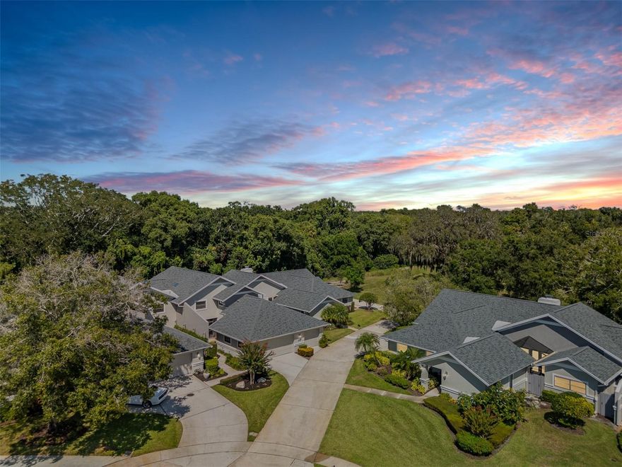 One or more photo(s) has been virtually staged. Discover luxurious Country Club living at 2639 Royal Liverpool Dr, an AMAZING Villa located in the highly sought-after Cypress Run West Community of Tarpon Springs. This exquisite 3-bedroom, 2.5 bathroom home offers a perfect blend of elegance and comfort, making it an ideal retreat for those seeking a serene lifestyle in a private gated golf community. With 2,808 square feet of interior living space, this home features an open-concept layout featuring soaring ceilings, Hardwood and Tile throughout (no carpet). Enter into the the formal Living and Dining room featuring a wall off floor to ceiling windows & tranquil Wooded golf course views. The gourmet chefs kitchen is equipped with genuine wood custom cabinets with convenient pull-out shelving, granite countertops, and newer professional series appliances: induction cooktop, built in microwave and IQ LG fridge making it a dream for culinary enthusiasts- Foodie approved. The expansive family room boasts soaring ceilings and a cozy gas fireplace- creating a warm and inviting atmosphere. This Split Floor plan offers privacy and generous room sizes. The primary suite offers a private sanctuary with a custom designed closet and en-suite bathroom with dual sinks, granite countertops, seamless glass step-in shower with multiple shower heads and designer pebble tile. The 2 additional bedrooms provide comfort and privacy for family or guests plus built in desk for those working from home. Recent Upgrades: New roof (2022), High-impact windows and doors (2021), and a remodeled inside laundry area with granite countertops and abundant storage, whole home water filtration and water softener. Outdoor Oasis: Step outside to discover a tranquil outdoor atrium, perfect for enjoying your morning coffee or hosting intimate gatherings. Off of the living room is a large screened-in tile patio with tranquil wooded views- perfect for your morning coffee. The home includes a 2+ car garage with an additional bay for your golf cart, ensuring convenience for you and your guests. Enjoy the Community pool and Cabana nearby. Cypress Run is one of the most exclusive residential communities, featuring an 18 hole championship golf course, designed by Larry Packard, one of the most world-renowned golf course designers. The clubhouse was renovated in 2019 and offers fine dining with amazing food! Tennis courts are available as well as pickleball. Cypress Run is a great location because of its proximity to Tampa International Airport, cities of Tampa, Clearwater, Dunedin, St. Petersburg, the award winning beaches in Clearwater, Dunedin, Tarpon Springs, shopping centers, movie theaters, golf courses, multiple gyms, restaurants, and the top ranked schools in Pinellas County, all which makes this an ideal community. Experience the unique culture of Tarpon Springs, known for its historic sponge docks, beaches, parks  and vibrant community events. Don’t miss this incredible opportunity to own a piece of paradise in Cypress Run! Schedule a private showing today to experience the charm and elegance of this exceptional villa. HOA fee covers grounds maintenance, exterior painting, roof,  community pool, pool cabana, and gazebo maintenance.