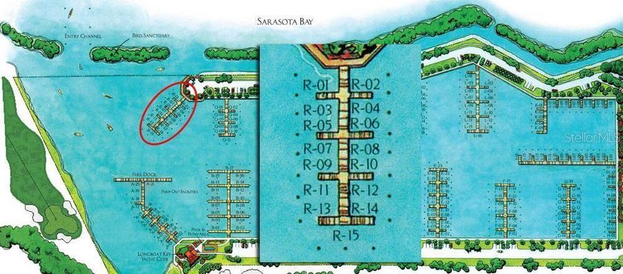 70 x 21 Boat Slip on R-dock at Longboat Key Moorings Marina for sale. This is a great slip with exceptional views of Sarasota Bay and the city skyline.  Easy in/out boat access too. LBK Club membership is optional. Direct access to Sarasota Bay and the ICW. The deep water marina is as much a luxury resort as any other neighborhood on the island, thanks to individual slip ownership, Marina village that includes restaurant, shopping (close to Publix, CVS, and other specialty shops), recreational and social activities, on-site maintenance and concierge services. Electric, water and wireless internet access at each slip. Free shuttle to St. Armand's Circle. The Marina has everything a boater could need. Membership at the Longboat Key Club is available for an additional fee. All vessels must be approved prior to closing by the Association. Max length of vessel allowed is 65 LOA. A current photo of the vessel must be provided, and the vessel approved by the Association before entering the marina.