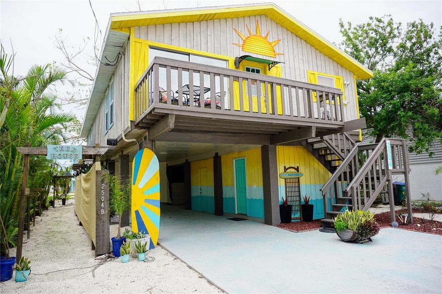 Discover the ultimate lifestyle opportunity where the rhythm of the Gulf meets the tranquility of the Sound. Located just 1.5 blocks from the sugar-sands and a short stroll from Herb Dolan Park, this elevated back-to-back residence captures the soul of island living. Unlike traditional side-by-side units, this unique layout features unrivaled privacy and the distinct feel of two independent homes, making it the perfect retirement retreat, high-performing investment, or a primary residence that pays for itself. Each residence enjoys complete autonomy with its own private balcony, dedicated parking, and individual laundry facilities—ensuring a truly separate living experience.Step inside to experience a seamlessly integrated open floor plan where soaring vaulted ceilings and designer finishes create an expansive, light-filled atmosphere. The heart of each unit is designed for effortless entertaining. This isn’t just a beautiful home; it’s a storm-tested asset that stood firm through the 2024 season with no significant damage. Peace of mind comes standard with 2025 infrastructure updates, including new water heaters and well maintainced AC systems for both units, plus a 2024 transferable termite warranty. Enjoy a low-premium, transferable flood insurance policy—a testament to the property’s favorable elevation.Sold fully furnished and turnkey, the property is ready for immediate enjoyment. The ground-level secure storage provides a private space for your beach gear and personal effects, ensuring your private life remains separate from your revenue stream.  Complete 5-year revenue history and details regarding rate concessions are available upon request.  Your island legacy starts here.