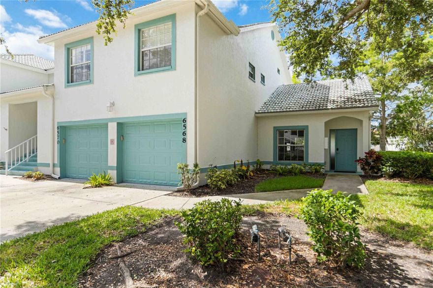 Enjoy Florida living in this 2 bedroom 2 bathroom condo with an attached 1 car garage, NO STAIRS and beautiful water views! Selling TURNKEY furnished.  Located in the sought after TARA Golf and Country Club. While golf membership is optional, the combined monthly fees include water, sewer, trash collection, building maintenance and insurance, roof maintenance, grounds maintenance, internet, cable with HBO, fitness center, 2 swimming pools, tennis courts, steam room, club house with a restaurant and 60$ monthly food allowance. Conveniently located just minutes from highway I75, Sarasota airport, Lakewood Ranch, UTC Mall, Ellenton Mall, premier shopping and dining. Pristine beaches like Lido Beach and Anna Maria Island, St Armands Circle, Downtown Sarasota is only about 13 miles away.