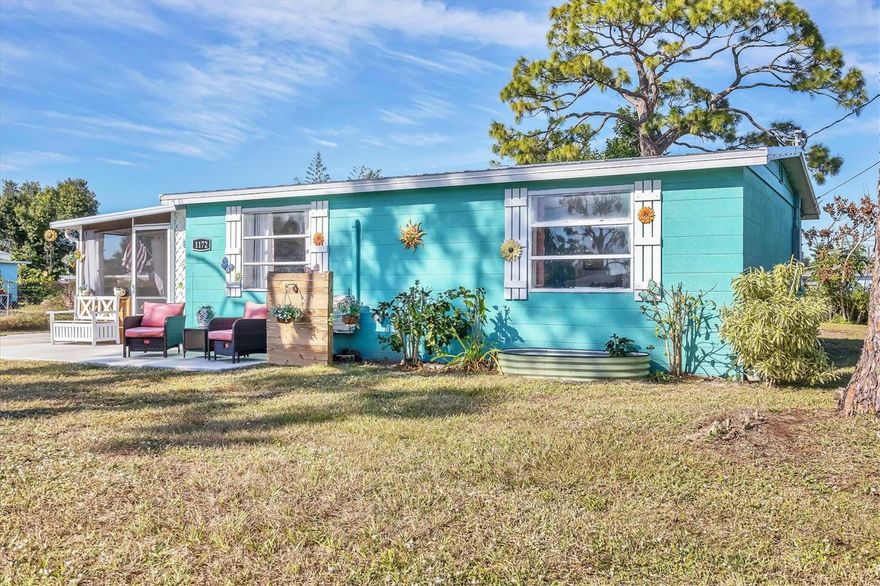 **ATTENTION INVESTORS, SNOWBIRDS, DOWNSIZERS** Cute, Charming bungalow style, Fully Furnished, turn-key home. Completely renovated by the current owners, it includes a new metal roof (24), a new kitchen including appliances and counters, a farm sink, and new tile backsplash in the Kitchen. New flooring and lighting throughout. Shiplap adds to the character and coziness of this home. The whole home has new flooring, window treatments, and a new bathroom, including a new tile shower, fixtures, and flooring—upgraded electric and plumbing. The bedrooms are bright and airy. The main area includes a functioning electric fireplace (22).  Did someone say Location? This is it! Ten minutes to the beautiful beaches at Manasota Key, shopping, and restaurants. Be convenient to everything! Great for a couple who need a little extra room for guests. Outdoor space galore! Includes a Patio, a Spa, and a covered area with access to the 12’x20’ Shed/garage/ he/she shed/ workshop with electric and two entrances and storm-anchored! The patio has a Spa (23) with both covering and screens, a large eating area, and a fire pit. The laundry room has a new (22) washer and dryer. The A/C split is also newer (22), as is the water heater (22). Yes, the home has an assumable Flood policy at a great rate! Don’t wait, schedule your showing today! A true move-in-ready home in Paradise, just bring your suitcases