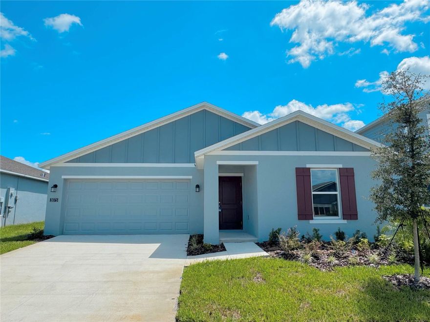 Welcome to your brand-new one-story home, featuring a 3-bedroom, 2-bathroom home that offers both style and comfort. Step inside and spoil yourself with the upscale Bloom floor plan, designed for effortless living and entertaining. The open-concept layout features a gorgeous kitchen with a center island, solid surface countertops, and brand-new stainless steel appliances, seamlessly flowing into a bright, airy family room. Host gatherings with ease or unwind in your private owner’s suite, complete with a serene bedroom, a spa-like bathroom, and a roomy walk-in closet. Two additional bedrooms and a sleek second bathroom provide ample space for family or guests. Everything is included – from the oversized tile flooring in wet areas to the low-maintenance finishes that blend style and practicality. Step outside to your huge backyard, a blank canvas for gardening, play, or future upgrades. The open floor plan is flooded with natural light and features a split-bedroom layout for added privacy, with 2 bedrooms in the front and a primary suite in the back. The modern kitchen comes with stainless steel appliances, a large island with a farmhouse sink, and plenty of cabinet and pantry storage. Enjoy the best of Florida living just 15 minutes from Winter Haven’s downtown, Legoland, and Winter Haven Hospital, with easy access to major highways. You have access to incredible resort-style amenities, including a clubhouse, swimming pools, cabanas, and a gym, and it is walking distance from this house. Don’t miss this beautiful home, schedule the showing now!