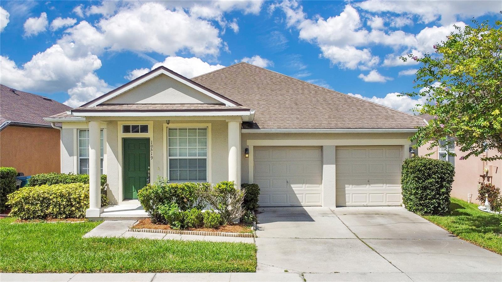 BEAUTIFUL WATERFRONT GEM NEAR LAKE NONA MEDICAL CITY! Cozy front porch with pillars and charming curb appeal welcome you to an open floor plan with NO CARPET, MODERN FINISHES, and NATURAL LIGHT. The centrally located kitchen is highlighted with white cabinets with crown molding, BRAND NEW stainless steel appliances, and QUARTZ countertops. New laminate flooring throughout the common areas and bedrooms, plus neutral paint throughout, provides a modernized touch. The primary bedroom features a large walk-in closet, ceiling fans, quartz counters, with dual vanities. Recessed lighting, arched walkways, new chrome faucets and cabinet pulls, blinds, designer ceiling fans, decorative lighting, and ALL bedrooms have walk-in closets provide the touches of elegance. Walk out sliding glass doors to enjoy true outdoor Florida living in your screened enclosed lanai overlooking a tranquil pond view with a fountain that provides a perfect spot for morning coffee or evening relaxation. Have peace of mind with recent upgrades, including all-new appliances, a roof replaced in 2017, an AC system replaced in 2022, a water irrigation system already installed and zoned for GREAT SCHOOLS. This community is loaded with amenities; anchored by EAST LAKE with a fishing pier, walking trails, a pavilion, and a sand volleyball court, it also includes a covered playground within walking distance of home, pickleball courts, tennis courts, dog parks, and multiple playgrounds and parks in a collective of five neighborhood clusters. PRIME LOCATION: Take advantage of close Publix, hospitals, restaurants, and thriving businesses, and perfectly positioned near vibrant Lake Nona Medical City, US Tennis Association, Wycliff USA, the Orlando International Airport, and only 45 minutes to Atlantic Ocean Beaches. Don’t miss this opportunity to own an updated waterfront gem—schedule your private tour today!