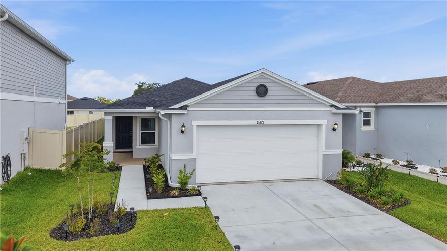 Welcome to Magnolia Creek, where modern comfort meets everyday convenience. This beautifully completed single story home features an open and functional layout with volume ceilings, upgraded tile flooring throughout the main living areas, and a spacious screened in covered patio perfect for relaxing or entertaining outdoors.
The kitchen is designed to impress with 36 inch upper cabinets, stainless steel Whirlpool appliances, laminate countertops, a large island with breakfast bar seating, and seamless flow into the spacious great room. The split bedroom floorplan provides added privacy, while the primary suite features an oversized walk in closet, dual sink vanity, linen closet, and walk in shower with tile surround.
This home also includes added upgrades such as gutters, a whole home water filtration system, and Energy Star qualified windows for improved efficiency and comfort. Three additional bedrooms provide flexibility for guests, a home office, fitness space, or hobbies, along with a dedicated laundry room and second full bathroom. Located in the desirable Magnolia Creek community with no CDD fees and convenient access to I 75, US 301, and US 41, this home is close to shopping, dining, schools, and everything the growing Riverview area has to provide. Move in ready and waiting for its next owner.