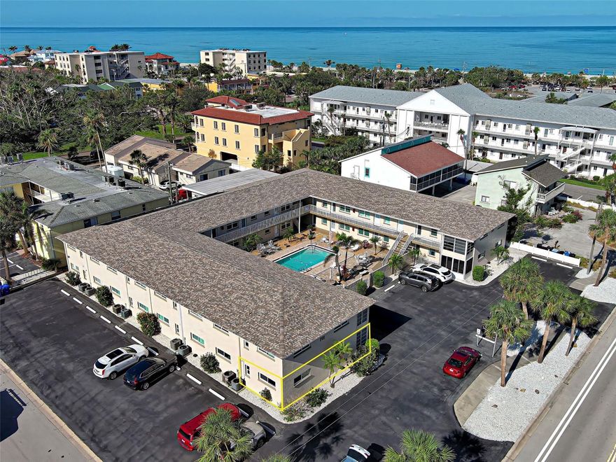 Price improvement and such a great deal1 WALK TO VENICE BEACH! Carriage House is located less than a block from the BEAUTIFUL GULF OF MEXICO with this PRIME location! This 2-bedroom 2-bathroom condominium may be the perfect place you’ve been looking for within steps to our award winning beaches and you will love the HEATED pool! Walking into the home you will find newer exterior doors with blinds located inside the glass for ease of cleaning. You will see the attention to detail with upgraded new doors, closet doors and base boards along with a fresh coat of paint. Storm windows have been installed throughout with the exception to the enclosed lanai. You will find high end white oak flooring that is throughout the condo. Both bathrooms have tile flooring, granite countertops with newer cabinetry, top of the line frameless glass shower doors with renovated bath and tile surrounds. The kitchen has been renovated and has granite countertops with a granite backsplash, upgraded refrigerator, range, dishwasher, microwave and disposal. You will find two spacious bedrooms with lots of storage in the spacious closets. The enclosed lanai is sunny and bright and provides additional living space that other units in this community may not have. The condo has two additional unique features; one is a built in folding ironing board and the other is a pocket door that makes the guest room and bathroom a private suite. This first floor, end unit is truly the best location in Carriage House. The laundry room is located down the hall and the pool is HEATED surrounded by brick pavers and has a newer pool pump. Rarely available, with only 20 units in total, you will love the location and quiet courtyard setting of Carriage House. Come and tour this home today!
A/C 2023, Roof 2021, Water heater 2019, Front doors 2019, Remodeled 2010. Come and tour this home today and see the attention to detail in person. Ready to move in today!