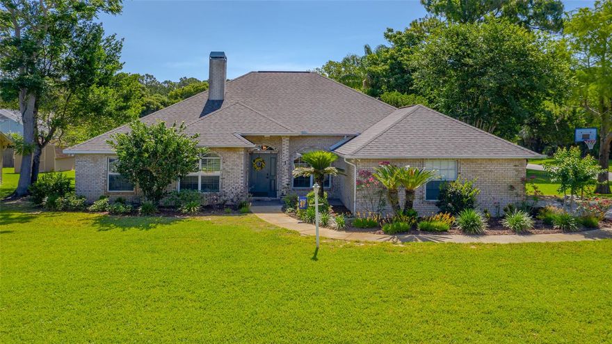 4 beds, 3 full baths AND a pool, PLUS a new A/C (2021)! This brick home on a corner lot features a split floor plan with plenty of room to spread out. Upon entering the home, your eye is drawn through the foyer, flanked by an office/formal living room and dining room, to the sparkling pool area just beyond the family room. The family room boasts a fireplace, surrounded by built-in shelving, and sliding doors to the screened lanai and pool (screen replaced 2021). The oversized owners' suite offers pool doors, a large en-suite bath, and walk-in closet. On the opposite side of the home, two bedrooms share a hall with one full bath, while the fourth bedroom offers additional privacy and a third full bath next to the pool. The kitchen features granite countertops and newer appliances (replaced in 2019 & 2020).  The home is settled on a spacious corner lot in a neighborhood which offers convenient access to all that Ormond Beach has to offer: just a quick drive to various shops and restaurants along Granada Blvd, less than 2 miles from AdventHealth Hospital Daytona Beach, less than 2.5 miles from I-95, less than 4 miles from the shops and restaurants near Tanger Outlets, and less than 5 miles from the beach! All remarks, room dimensions, square footage, and other information intended to be accurate, but not guaranteed. Buyer and buyer's agent to verify. ;Water: City