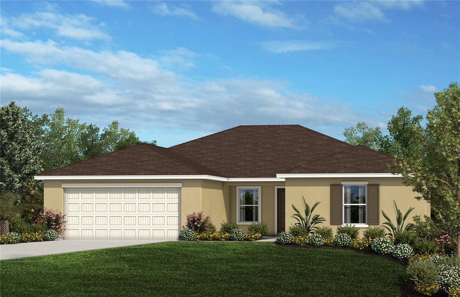 Under Construction. This beautiful home is sure to make an impression the moment you walk in. In this split concept-designed home, located to the right are the secondary bedrooms, equipped with their own walk-in closet and a full secondary bathroom. Moving past the entryway, you will discover the vast great room. The modern kitchen comes complete with 42-in. upper cabinets, a pantry, an eat-at island with granite countertops, and a stainless-steel Whirlpool® appliance package. Adjacent to the great room is the primary bedroom with a connecting bath which boasts a sizeable walk-in closet, an extended dual sink vanity with granite countertops, a walk-in shower with seat and tile surround, and a linen closet. Community offers no CDD, and lawn maintenance is included. Flooring- Can still be selected- Tile in the common and wet areas and carpet in the bedrooms is included in the home price.