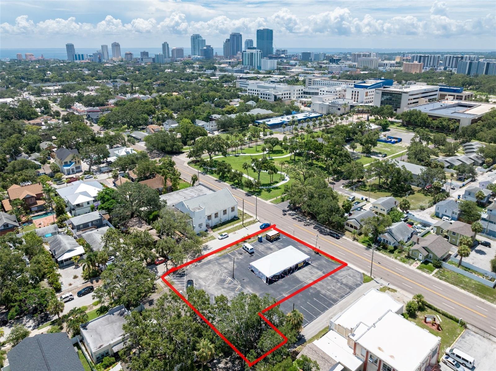 Zoned Residential with multi family use this large parcel located just over 1 mile from Downtown St. Pete is placed in one of the hottest neighborhoods of St. Pete. Situated on the perimeter of Euclid St Paul’s neighborhood this empty lot is prime to build Homes, Townhomes, Apartments, or Condos on. This newer NTM-1 zoning allows for up to 30 units per acre. On this .39 acre property, that “could” be roughly 11 units and can be 2 stories high. It has a FAR of 50% and you can get a bonus FAR of up to 70%, plus 200sqft free or not counted garage space for each unit, but check with the city of St. Pete to verify and make sure this information is accurate. The FAR 50% to 70% buildable space is approximately 8,571 to 11,999sqft with the bonuses maxed out and not including a free 200sqft garage per each unit, again check with the City of St. Pete to verify this information is accurate. Please do your own research and verifications with the City of St. Pete on the usage and numbers above as they are a rough guide as to what you “could” do with this property to help you wrap your head around what this property could be developed into. The seller nor agent will be held responsible or liable for the usage of this property, do your own research. Very high and dry in a non-evacuation zone. Act now as this much land in such a prime area with so many options doesn’t exist anymore in St. Pete!!!