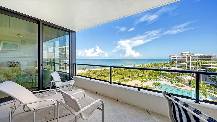 Step into unparalleled Gulf-front luxury with this exquisite residence on the fifth floor of coveted Building IV at The Sanctuary. This Furnished, move-in-ready three-bedroom retreat spans nearly 2,600 square feet, offering stunning panoramic views of the Gulf, Longboat Key Club’s golf course, Sarasota Bay, and the downtown city skyline. This beach-to-bay residence features new (2018) turtle-proof impact windows and sliders that frame these breathtaking vistas, creating an inviting and sunlit living space. Upon entering, you'll be greeted by the expansive open-concept living and dining area, stretching 35 feet and seamlessly connecting to the Gulf-front terrace. This outdoor space extends the living area, making it perfect for relaxation or entertaining. The adjacent eat-in kitchen is a equipped with double built-in ovens, a pantry, and laundry closet. A charming dining nook surrounded by bay windows offers access to an east-facing terrace, enhancing the home's light-filled ambiance. The secluded primary suite, located on the west side of the residence, is a true retreat. It boasts stunning beach views, walk-in closet, marble bathroom, and direct access to the west terrace where you can enjoy breathtaking sunsets. Two additional guest bedrooms, one of which is en-suite, are thoughtfully placed on the east side to ensure privacy and comfort for visitors. This special residence comes complete with under-building parking, plus additional owner’s storage (additional parking space is available for purchase separately). The Sanctuary offers a resort-style lifestyle within the gated Longboat Key Club community. Residents can enjoy a Gulfside swimming pool with cabanas, an extensive sundeck, and an outdoor bar, as well as a heated pool and spa. The community also features tennis courts, a state-of-the-art fitness center, and a variety of clubhouse activities. A boardwalk provides direct access to the pristine beach, while a 24-hour manned guard gate and on-site management ensure security and convenience. For an enhanced lifestyle, consider joining the renowned Longboat Key Club, available for purchase separately. Membership grants access to world-class amenities, including immaculate golf courses, top-tier tennis facilities, a resort-style pool deck, a fully equipped fitness center, rejuvenating spa services, exquisite dining options, and premier marina facilities. Embrace this unique opportunity to live in a sophisticated coastal paradise where luxury and natural beauty come together at The Sanctuary.