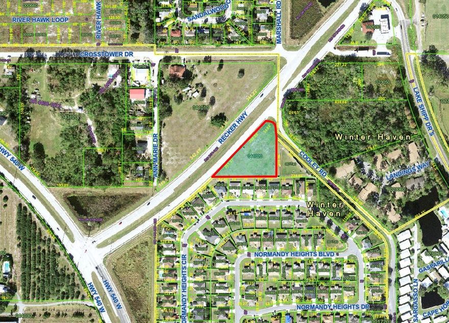 Excellent development opportunity adjacent to the rapidly growing City of Winter Haven with water, sewer, cable, electric available at the site. Located on the corner of Recker Highway at Cooley Road, this site is just 1.5 miles from Publix shopping center, 2 miles from the Chain of Lakes Complex and shopping on Cypress Gardens Boulevard, minutes to County government offices, the Polk County Sheriff headquarters, public parks, schools, and is surrounded by a mixture of single family, multi-family, and commercial properties. Currently within unincorporated Polk County with a Residential Suburban (RS) land use, the site is directly adjacent to R-3 (multifamily) zoning in Winter Haven to the north and south - a zoning that allows multifamily, duplex, and townhomes. Contact the City of Winter Haven to discuss annexation and zoning potential. See attached flyer and supporting documents for additional details.