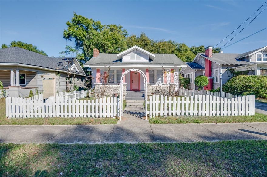 RENOVATED HOME ON HISTORIC STREET IN DOWNTOWN EUSTIS! From curb to kitchen, this rental property is full of pleasant surprises, from "old world" charm to modern conveniences. The beautiful, large tiled front porch greets you as you pull up to this home. Entering the home and stepping into the grand living room, you will notice the ORIGINAL WOOD FLOORS, decorative brick fireplace, built-in shelving, high ceilings, and ENORMOUS AMOUNT OF NATURAL LIGHT! As you continue through the home, you will notice most of the rooms have those same original wood floors, high ceilings, and numerous windows. You will be the first to use the Brand New Kitchen! Owner has also applied new interior and exterior paint, new floor tile, new blinds, and new light fixtures throughout! All three bedrooms, living room, and family room have ceiling light/fan fixtures. The spacious primary bedroom has an en suite half-bath and nook with additional shelving. The full bath with shower/tub combo is conveniently located between the two other equally spacious bedrooms, one of which has additional built-in shelving. In the center of the home is the dining area, which connects to the large family room and kitchen area. The kitchen features recently-added STAINLESS STEEL APPLIANCES, a large FARMHOUSE SINK, PLENTY OF COUNTERSPACE with a breakfast bar, and is open to the family room. Out back is a concrete patio and a SHED for your use. Driveway is shared with neighbor to the east of the property, so all off-street parking is on the pad behind the home. NO HOA. ***Less than 15 minute drive (5.7 miles) to the Mount Dora Historic District!*** Watch the video tour, and make this gem your new rental home today! (Pest control fee of $75/month is mandatory unless tenant provides copy of quarterly service (minimum) pest control contract with a licensed professional for the term of the lease.)
