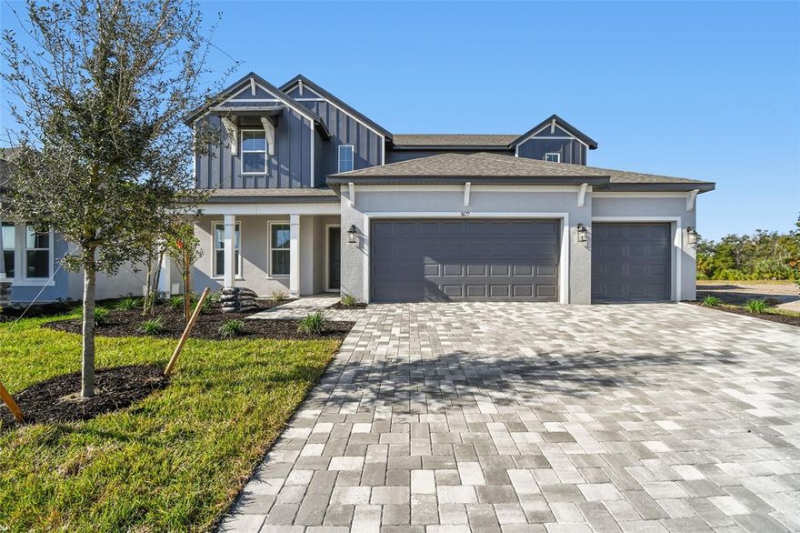 Welcome to Creeks Edge at Twin Rivers — Where Modern Luxury Meets The Florida Lifestyle! Escape the Noise. Embrace the Space. Welcome Home!  Twin Rivers is a fresh breath of country-style living just close enough to everything you need — yet far enough to enjoy true peace and quiet. This brand-new 4-bedroom, 3.5-bath home sits on a larger lot than most, giving you the extra room you’ve been craving for outdoor living, privacy, hobbies, or simply stretching out under open skies. Step inside and you’re greeted by an open, light-filled floor plan designed for easy everyday living and effortless entertaining. The grand entry leads into a spacious great room with soaring ceilings and modern finishes that make the entire home feel warm, inviting, and beautifully connected. The chef-inspired kitchen is the heart of the home, featuring natural gas cooking, custom cabinetry, a generous walk-in pantry, and an oversized island perfect for gathering, prepping, or serving. Large sliding glass doors invite you outside to a covered lanai — ideal for grilling, dining, or just enjoying the quiet of your wide-open surroundings. The owner’s suite is a true retreat, complete with large windows, dual vanities, a walk-in shower, and an expansive closet. Additional bedrooms and a versatile bonus room provide space for guests, work, or play. With its spacious homesite, peaceful setting, and easy access to major corridors, this home offers the best of both worlds: country-like serenity with modern convenience. And impact windows, and a 10-Year Transferable Structural Warranty, you’ll enjoy both comfort and confidence in your investment. If you’ve been searching for more space, more quiet, and more freedom — this is where your next chapter begins.