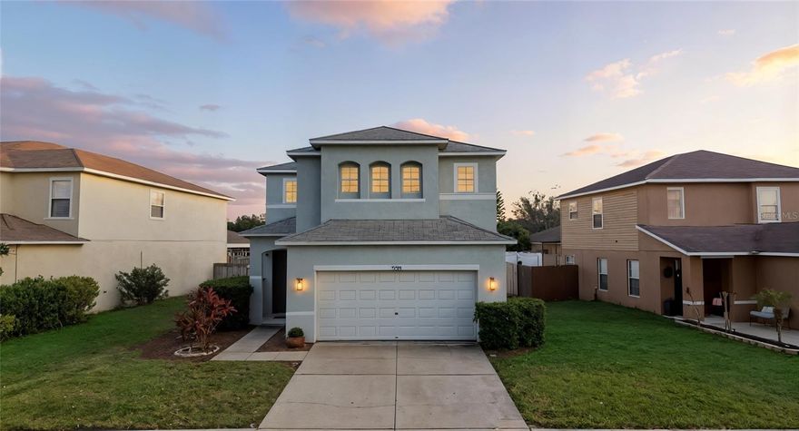 Welcome to 9706 Simeon Drive, a beautifully updated and meticulously maintained two-story home in the highly sought-after Asbel Estates community. Offering 3 bedrooms, 2.5 bathrooms, a spacious loft, and over 1,860 sq ft of thoughtfully designed living space, this move-in-ready home blends comfort, functionality, and modern style.The open-concept main floor features a bright and spacious living/dining area with wood-look tile flooring throughout (no carpet!). The modern kitchen showcases quartz countertops, stainless steel appliances, tile backsplash, freshly painted cabinetry, and plenty of storage—perfect for everyday cooking and entertaining. Upstairs, the oversized primary suite impresses with tray ceilings, abundant natural light, and a luxurious en-suite bath featuring dual sinks, a frameless glass walk-in shower, private water closet, and a generous walk-in closet. Two additional bedrooms, a second full bath, and a versatile loft/flex space provide room for office use, guests, or play. Enjoy Florida living in the fully fenced backyard with a screened lanai, ideal for relaxing or gatherings. Major improvements include: 2022 HVAC, 2022 water heater, updated bathrooms, new lighting and ceiling fans, and fresh interior/exterior paint. Asbel Estates offers fantastic community amenities including a playground, sand volleyball court, and basketball court—all just steps away. Located near SR-52 and the Suncoast Parkway for quick access to Tampa, shopping, dining, and top-rated schools. This home is truly move-in ready and shows like a model. Don’t miss your opportunity to make it yours!