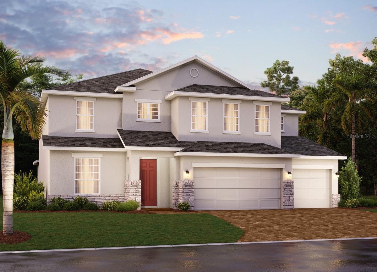 Under Construction. Our exceptional 3,800 sq. ft. Exbury plan is situated on a semi-private homesite overlooking dry pond and is located in the highly sought after Ridgeview Community. Offering 5 Bedrooms, 3.5 Baths, and 3 car Garage, this exquisite home has a 1st floor Primary suite with tray ceiling, and includes a luxurious en-suite Bath featuring oversized walk-in shower with wall tile surround, free-standing modern garden tub, separate adult-height vanities, quartz countertops, and spacious dual walk-in closets. The two story Foyer and Family Room enhance the open feel of this magnificent home, and the spacious Family Room overlooks large covered rear Lanai, providing great outdoor living and entertaining space. Expansive Designer-inspired kitchen includes upgraded 42" cabinetry, quartz countertops, oversized kitchen island and pantry closet, along with a Butler's pantry that leads to the formal Dining Room. The 2nd Floor features a spacious Bonus Room, great for additional entertaining space, media room, or play area. Upgraded flooring is featured throughout, including luxury vinyl plank in 1st floor main living areas, Primary Bath, Stair Case, and 2nd floor Bonus Room area. Extensive luxury features include 9'4" first floor ceilings, 5 1/4" baseboards throughout, 8' interior doors on 1st floor, and much more! Our High Performance Home package is included, offering amazing features that provide energy efficiency, smart home technology, and elements of a healthy lifestyle. The beautiful Ridgeview Community offers great amenities including Pool and Playground, and is located directly across the street from Lake Louisa State Park, right next door to the new Olympus Project and has direct access to Schofield Road, the new connection between Clermont and Winter Garden. Community is conveniently located close to shopping and dining, with easy access to major thoroughfares.