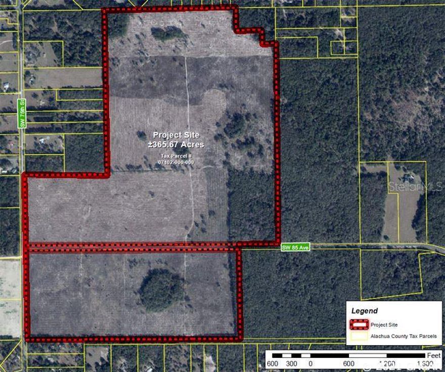 Now available after being in Ag for decades!  Extremely favorable high and dry location between Archer Road and Williston Road, with short 1-to-5-mile commutes to the University of Florida, Shands Hospital, VA, Celebration Point, Butler Plaza and other high-traffic areas near Gainesville, FL.  The property borders the current Urban Cluster line and currently supports Ag Classification primarily with planted slash pine and small areas of natural hardwoods.  Approximately 350 acres with development or investment potential.   Alachua County Tax Parcel: 07102-000-000