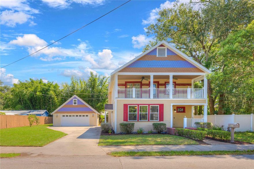 DOWNTOWN DELAND.  Step back in time and experience the enduring elegance of this 1925 two-story home, nestled in the heart of DeLand's historic district. Boasting 4 bedrooms and 3 bathrooms, this property is perfect for families and those who love to host guests.
The allure of this property begins with the original hardwood floors that whisper tales of a bygone era. Unique in its charm, this home features a captivating upstairs balcony, an idyllic retreat to savor the sights and sounds of the bustling downtown.
Its exterior pays homage to the iconic Painted Lady homes of San Francisco, making it a true standout in the neighborhood. Sitting on an oversized lot, this property offers boundless opportunities for outdoor enthusiasts, whether it's creating lush gardens, hosting gatherings, or simply basking in the Florida sun.

A detached garage/workshop provides the ideal space for your hobbies and projects. Inside, the blend of historic character and modern comfort continues with newer windows that enhance energy efficiency without compromising the aesthetics.

Convenience is paramount in this location, with proximity to Stetson University, charming shops, and dining options. Live at the center of the action while enjoying your own private haven.