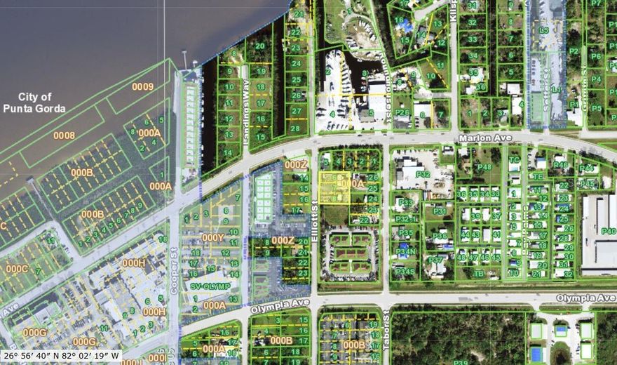 LOCATION!  3 lots zoned Commercial General make up 1/2 Acre with easy access to I-75 and US 41. Located just minutes from downtown Punta Gorda, and conveniently between Olympia and Marion Avenues.   Presently designed for a landscaper or nursery, there is irrigation in place, greenhouse areas, storage sheds   Includes 1926 building with central a/c, breezeway separating the main 1080 sq' structure from the additional 640 sq' storage shed.  Fenced, City water, Electric, tankless hot water.  The outbuilding has 1/2 bath plumbing and is 266 sq'.