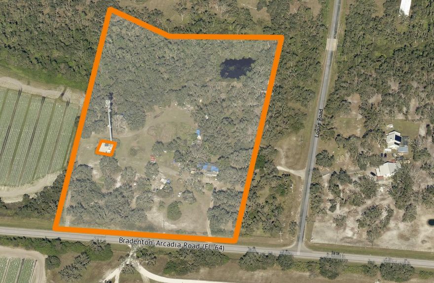 This high-visibility agricultural lot located at the corner of State Road 64 and Logue Road (future County Road 39) is
zoned Agricultural allowing for uses such as Stables, Vet Hospital, Equipment Sales, Office, and School. The future land
use of Agricultural-Residential (AG-R) allows for Neighborhood Retail Development further expanding the potential
uses for the site into a possible future commercial use. *Please note this property is subject to an existing land lease
and easement along the west side of the site for a cell tower that includes the west driveway entrance off of SR 64.*