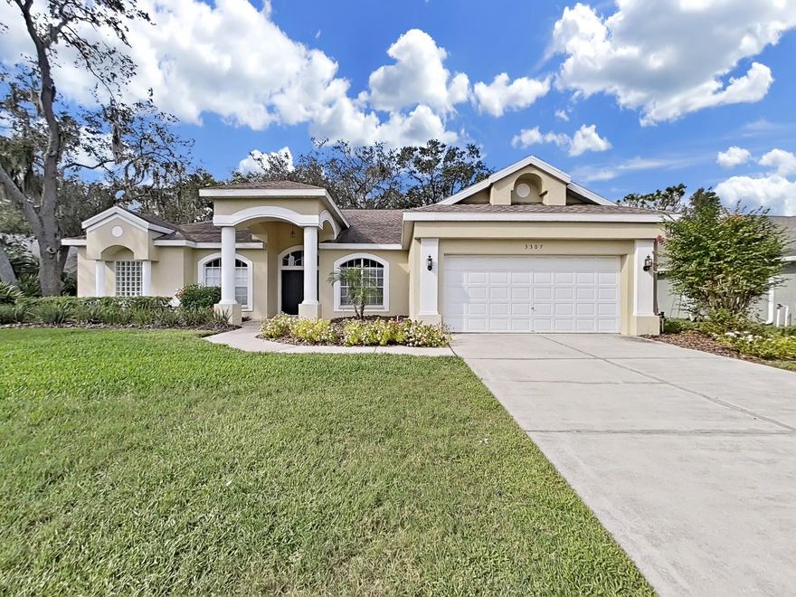 Available November move in.  Located in the desirable Walden Lake neighborhood of Plant City, this pristine 4-bedroom, 2-bathrooms, 2 car garage home offers a blend of comfort and modern style. No Carpet.   The property features attractive curb appeal, a serene setting, and a welcoming family room with large double doors. It boasts a open floor plan with wood-look tile flooring, a spacious kitchen with shaker cabinets, and ample counter space. The four spacious bedrooms provide comfortable private retreats, including a primary bedroom with a luxurious ensuite bathroom. The lanai overlooks a wooded backyard, ideal for relaxation. Residents enjoy community amenities like parks, trails, a lake, and a sports complex Rent includes LAWNCARE. Call today for a private showing