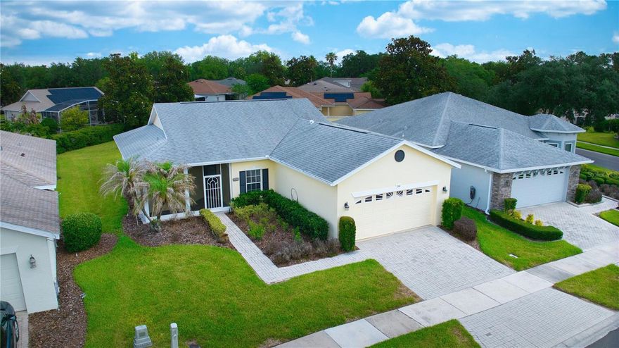 Welcome to this well maintained  popular Allegro Model, that offers 2 bedrooms, 2 full baths and a versatile den for office use or an additional bedroom; this house has a Murphy bed build in to accomplish both. This house has tile in the main areas (kitchen lining-dinning rooms) and in the spacious screened lanai; the rest of the house has matching luxury vinyl plank.  The kitchen features granite countertops and doble stainless steel sinks. The painted cabinets have overhead lighting build in; and for added lighting a solar tube is in place. The pantry door has been replaced with a glass door with beautiful inlays in it. The light fixtures was been tastily upgraded. The finished screen Lanai has over 400 SQ.FT of added space ideal for barbequing or just relaxing overlooking the serene  extended backyard. The primary suite has bay windows, walk in closet, linen closet ; walk in shower and all mirrors in the house had been framed for added elegance. The HVAC was replaced 2025,  the dishwasher replaced this year, all appliances come with the house. The roof was replaced in 2016.
Solivita offers as part of the amenities landscaping maintenance and lawn irrigation all year around: this gated premier 55+ master planned community in the country with active lifestyle, more than 250 active clubs, two championship golf courses 14 swimming pools,17 pickleball courts, softball field, 4 bocce courts, nature walking paths,  two oversized gyms with large pools attached  complemented with large gathering rooms for social events. a large ballroom for large scale gatherings. There're two restaurants and a sport bar,  pool tables. The gates are man guarded 24/7 and convenient car plate readers for residents easy access. Additionally, across the street a new mall **The PONCIANA LAKES PLAZA** has open offering a variety of restaurants and department stores for shopping. Convenient access to the Disney parks and Universal studios.