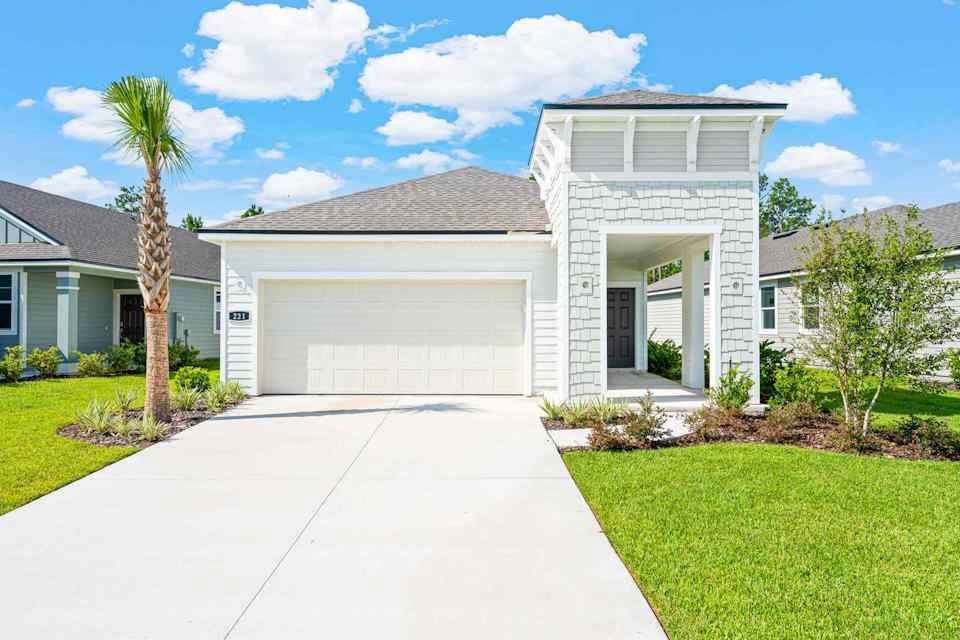 Enjoy well-designed, modern living with the Miramar plan. A porch entry and foyer lead to an impressive open kitchen with a center-island and a walk-in pantry, steps away from a dining area and an airy great room. You’ll find the owner’s suite adjacent, offering a walk-in closet and a private bath with dual vanities and a benched shower. Two additional bedrooms, a bath, and a laundry complete the plan.