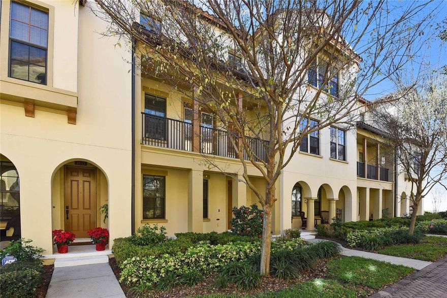 Stunning Baldwin Park Townhome. Located on one of the best streets in Baldwin Park this 3-story townhome features a charming front alley way with beautiful gardens and easy walkability to the Village Center shops and restaurants. Inside you'll find a spacious layout with a first floor guest bedroom, followed by the main living areas on the second floor, and the master and third bedroom on the 3rd floor. Living/kitchen area offers an abundance of natural light complimented by tile and engineered hardwood floors, a brick accent wall, and a gourmet kitchen with stainless steel appliances. Attached 2-car garage provides plenty of additional storage and park convenience. Community amenities include parks, playgrounds, 3-community pools, A-rated schools, and a thriving Village Center with lake views.