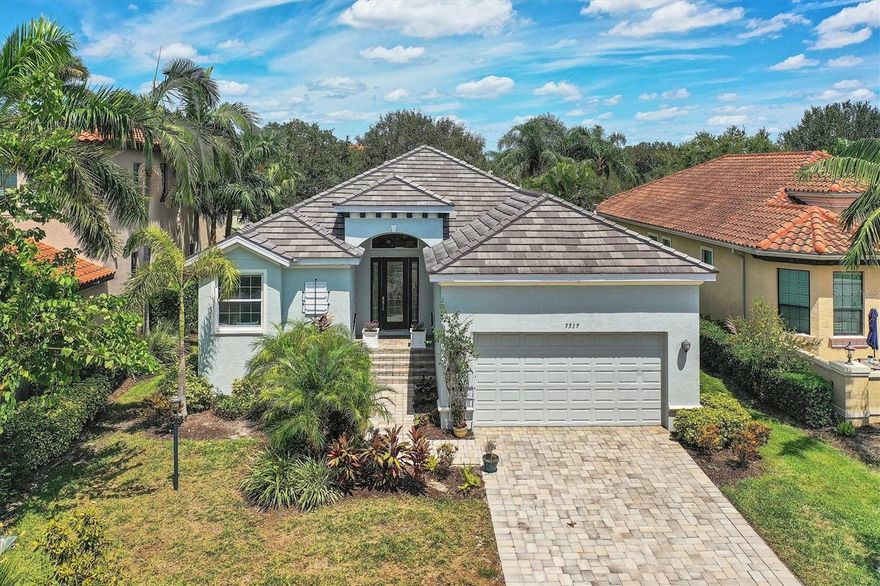 Priced to sell, 2018 built single story 3 bedroom, 2 bathroom Medallion Home with Impact glass doors & windows, Quart countertops, stainless steel appliances, farmhouse sink and large kitchen island, eat in space in kitchen, open floor plan, split bedrooms, 2 car garage with raised storage racks, tile backsplash and wood cabinets, walk in shower and walk in closet in Master bedroom, spacious screen porch in back, fenced backyard, security system, paver driveway/walkway/porches, and a reduced CDD ($1435) attached to annual property tax bill. HOA includes ground maint., clubhouse & COMMUNITY POOL, GATE, wifi/cable tv, observation pier. Legends Bay is a golf cart ride to IMG Golf Club and <<3miles from IMG Academy campus, short distance to shops and Bradenton beaches.