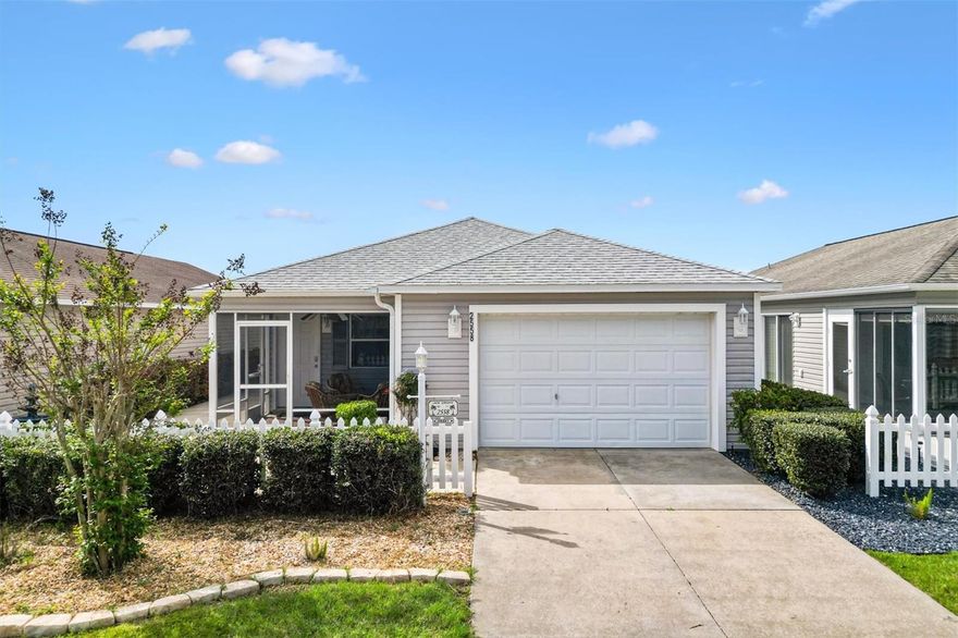 Beautifully maintained 2/2 Colony Patio Villa—NO BOND! Thoughtfully updated and move-in ready, this home offers both comfort and peace of mind with a new roof (2026), hot water heater (2023), and HVAC (2019). Close to Fish Hawk Recreation Center, Redfish Run and Tarpon Boil Executive Golf Courses, Cane Garden Country Club is just 5 minutes away for fine dining and 3 championship golf courses. You’ll be perfectly located between Lake Sumter Landing and Brownwood Paddock Square for dining, entertainment, and shopping.
The front-facing screened lanai invites you to relax while the expansive outdoor patio is ideal for dining and grilling, making it a perfect space for entertaining friends and family. Inside, you’ll find an inviting open layout featuring luxury vinyl plank flooring in the main living and wet areas, knockdown ceilings, and new carpet in both bedrooms. 
The updated eat-in kitchen boasts newer stainless-steel appliances, including a stove and refrigerator, along with elegant quartz countertops and convenient pull-out cabinet shelves. The breakfast bar and large under-counter farm sink add functionality, while the pantry closet ensures ample storage for all your culinary needs. 
The primary suite offers a comfortable retreat with a walk-in closet and an ensuite bath featuring a walk-in shower (no tub). The guest bedroom is perfect for visitors or a home office.
Additional features include a garage with laundry area, utility sink, workbench and attic stair kit, providing extra functionality and storage.
This home checks all the boxes—updates, style, and location—making it the perfect place to start living the Villages lifestyle. Watch our Video and call to make your appointment to see this home today!