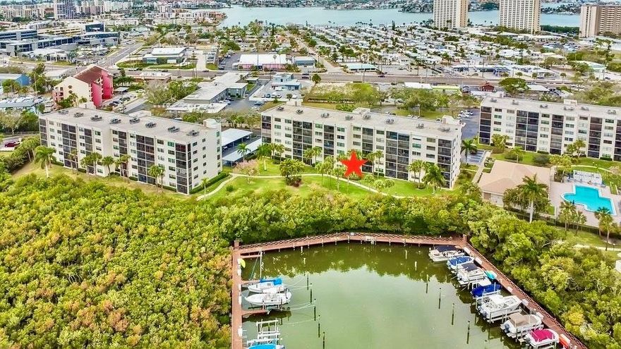 AN EXCEPTIONAL AND AFFORDABLE CHANCE FOR ALL AGES TO OWN A SLICE OF PARADISE IN A FIRST-FLOOR UNIT LOCATED WITHIN THE SECURE, RESORT-STYLE, WATERFRONT COMMUNITY OF PASADENA COVE — A TRUE EMBODIMENT OF IDEAL FLORIDA LIVING! Start each day by witnessing stunning sunrises while relaxing on your screened BALCONY that offers serene views of the marina waters and beautifully maintained green spaces. This location is perfect for pet owners, and you'll appreciate the COVERED CARPORT SPACE #366 right by your front door, eliminating concerns about elevator outages or climbing stairs. Plus, the clubhouse and pool are conveniently positioned nearby! The generously sized master bedroom boasts an ensuite bathroom equipped with a step-in hybrid tub/shower and a walk-in closet. Throughout the unit, you'll find tile and laminate flooring, a full-sized WASHER/DRYER in a private laundry area, an oversized water heater, ample closet space, and an extra storage locker in the building. All mechanical systems have been under home warranty and remain in excellent working order. EV charging stations are available, along with options for storing bikes, boats, and trailers. Additional community features include a heated pool and spa, shuffleboard courts, a pond with a tranquil fountain, a renovated clubhouse hosting social events, a fitness center, billiards room, and a private marina where DEEP WATER BOAT SLIPS can be rented or purchased as available. As you wander through the impeccably maintained grounds, you’ll find numerous convenient amenities nearby, plus easy access to pristine Gulf beaches, Tampa International Airport, and the lively downtown areas of Gulfport and St. Petersburg. PETS ARE WELCOME, 90-day rentals are permitted, and the low HOA fee covers almost everything—including building insurance, water, trash, sewer, cable TV, and internet. For added reassurance, THE MILESTONE INSPECTION HAS BEEN COMPLETED, WITH THE REPORT READY AND NO FUTURE ASSESSMENTS and no flood damage from the recent storms. Don’t miss this rare opportunity—schedule your viewing today!