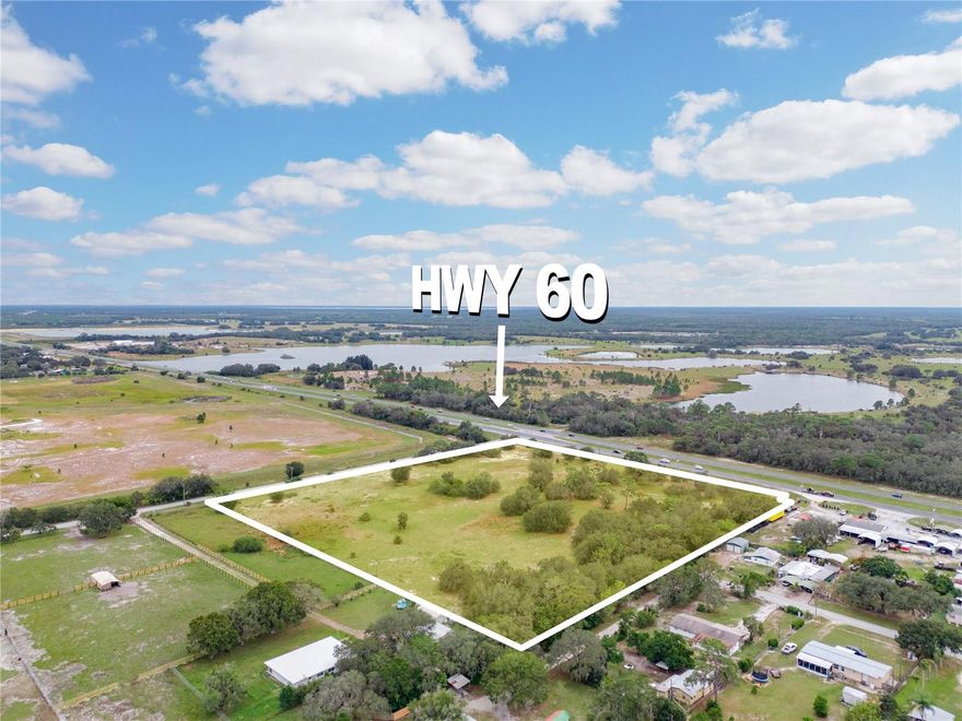 10.96 +/- Acre corner lot, vacant land, with premium frontage on State Road 60 in Lake Wales. This amazing site is situated just outside of the city limits of Lake Wales and one of the few properties in the area with partial commercial zoning.
 
It is within close proximity to a number of high traffic stores and amenities. Only 2.5 miles to Walmart, 4.4 miles to Publix, 6.2 miles to Bok Tower, 5.3 miles to downtown Main St, and 7 miles to the local favorite- Crazy Fish. State Road 60 is the main thoroughfare across the State of Florida connecting The East Coast in Vero Beach to the West Coast in Tampa Florida directly through Lake Wales. With a traffic count of 19,900 cars per day according to the FLDOT, this site has premium visibility and would be a fantastic acquisition for an investor or entrepreneur. 
 
The lightly wooded lot has a front portion that is zoned CE (Commercial Enclave)  which allows for retail opportunities and even has a conditional use for a gas station. The rear portion of the lot is zoned RS (Residential Suburban) which allows for Single Family detached homes with a density of 1du/ 5 acres. 
The property has 4.5+/- acres of high and dry land while the remainder is positioned in Flood Zone A. 
Potential to rezone the property for one sole use pending a pre application process and Level 4 review with the county. 
Don't miss this incredible opportunity for development.