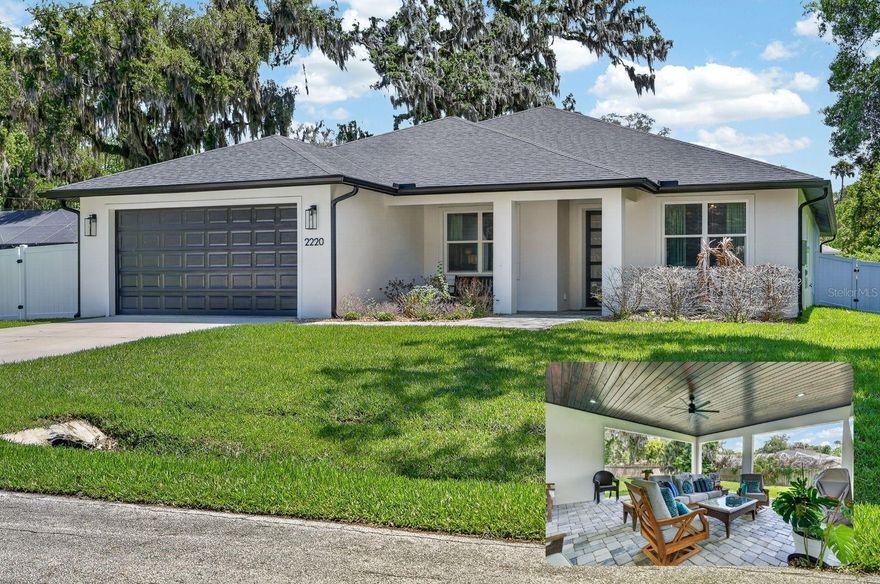 Welcome to 2220 Swoope Drive in beautiful New Smyrna Beach, where modern design meets peaceful Florida living. Built in 2023, this stunning newer construction home offers a bright, open-concept layout with high ceilings, neutral finishes, and an abundance of natural light throughout.

Step inside to a spacious living area that flows seamlessly into a designer kitchen featuring quartz countertops, a large center island, stainless steel appliances, and ample cabinetry, perfect for both everyday living and entertaining. A walk-in pantry provides excellent storage and functionality.

The split-bedroom floor plan offers privacy, with a generous primary suite complete with a spa-like bathroom, dual vanities, and a walk-in closet. Additional bedrooms are well-sized and ideal for guests, family, or a home office.

Enjoy indoor-outdoor living at its finest with a large covered lanai featuring a beautiful wood ceiling, perfect for relaxing or hosting gatherings year-round. The fully fenced backyard offers plenty of space for a pool, pets, or outdoor activities, all surrounded by lush, mature landscaping for added privacy.

Conveniently located just minutes from the beach with a short commute to the highway, this home offers the perfect balance of tranquility and accessibility to shopping, dining, and everything New Smyrna Beach has to offer.

This move-in-ready home combines style, comfort, and location, don’t miss your opportunity to make it yours!