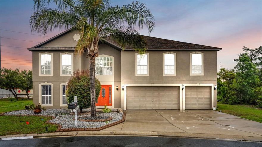 This spacious two-story home in the desirable Spanish Oaks community of North Lakeland offers 7 bedrooms, 4.5 bathrooms, and 3,988 square feet of living space and a BRAND NEW ROOF on an oversized 0.59-acre cul-de-sac lot. There are many additional upgrades including recently replaced HVAC systems, private pool with screened enclosure, accent walls, kitchen island. The split 3-car attached garage and inviting curb appeal set the tone, while inside you’ll find high ceilings, abundant natural light, and ceiling fans throughout. The thoughtfully designed layout features a kitchen/family room combo and smart home elements, along with solid wood cabinetry, ample storage, and stainless steel appliances. The kitchen is a standout with a beautiful tiled accent wall that matches the backsplash, plus the functional island with its own sink and drawers, in addition to a second sink along the main counter. The home offers two primary suites—one upstairs and one downstairs—both with walk-in closets and en suite bathrooms. One of the primary bathrooms features a garden tub, separate walk-in shower, and a private water closet. Several additional bedrooms also include en suite baths, and spacious closets can be found throughout. Unique touches include sliding barn door-style window coverings in two bedrooms and a mirrored wall in another, ideal for a home gym or flex space. Sliding glass doors open from the main living area to an enclosed lanai and a private, screened-in saltwater pool (currently chlorine) with a generous patio and porch area—perfect for relaxing or entertaining—overlooking an enormous backyard. Conveniently located near Highway 33 and I-4, this home offers easy access to Tampa and Orlando and is just minutes from shopping, dining, and outdoor recreation, including Lake Parker and Tenoroc Public Use Area.