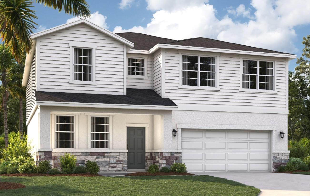 One or more photo(s) has been virtually staged. Under Construction. Experience the convenience and accessibility of this incredible location. Located off Florida's Turnpike, enjoy easy access to downtown Leesburg, Orlando, and the Mount Dora area. Running errands or grocery shopping is a breeze, as downtown Leesburg's major shops and restaurants are just minutes away. If you seek an active lifestyle and a love of the outdoors, you'll find numerous parks, lakes, golf courses, and nature preserves nearby. Soak in panoramic views from the Lake Apopka Loop Observation Tower or the Green Mountain Scenic Overlook, and visit the tranquil Flat Island Preserve—all just a short drive away! Discover a world of enjoyment and relaxation right outside your door. Relax at the neighborhood pool with cabana, play on the playground, or spend quality time with your furry friend at the dog park.
At nearly 3,000 square feet, the two-story, single-family home, The Chester, has a spacious and inviting layout for all buyers. The front entry and three-car garage flow directly into the open kitchen, where visitors can gather to prepare meals and relax together. Windows along the exterior wall lead to the outdoor patio and provide spectacular morning and evening light throughout the main living area. Tucked away at the front of the home are spaces for working and relaxing, both upstairs and downstairs. A first-floor office and a loft area above provide the extra space everyone needs. The second floor has a separate hallway with three bedrooms and a shared guest bathroom with a double vanity to help make mornings more efficient, and the laundry room is located around the corner for added convenience. A large primary suite offers everything needed for privacy and comfort, including a double vanity and two walk-in closets.