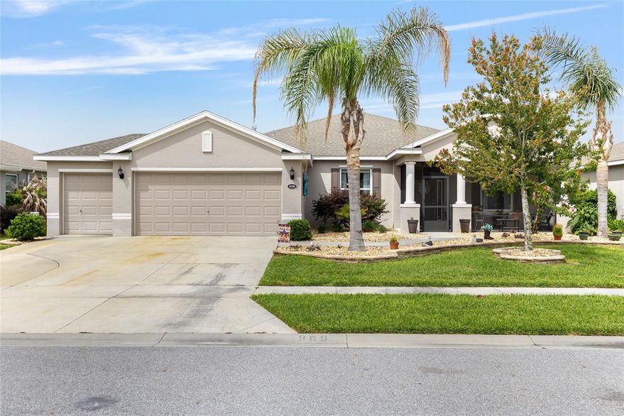 Welcome to Arlington Ridge, a 55+ community conveniently located in Leesburg! This OLEANDER model is the largest floorplan in Arlington Ridge with 4 Bedrooms, 3 Baths, an Office/Den, and a 2 Car Garage with a Golf Cart Garage. This BLOCK & STUCCO home was built in 2019 and offers 2,524 Sq Ft under Heat & Air, an L-shaped Screened Rear Lanai, and a Screened Front Porch. The Landscaping has been UPGRADED and includes a Rear Privacy Landscape Bed. Inside, you’ll find Arched Entries, 5.5” Baseboards, a Foyer Entry and OPEN Floorplan with a SPACIOUS Living Room, Formal Dining Room and Breakfast Nook. The Kitchen features QUARTZ Countertops, a Center Island (3.5Ft x 9.5Ft) with Breakfast Bar Overhang, Shaker Style Cabinetry with Pull-outs, Custom Pulls & Knobs & Crown Molding, Pendant Lights, Recessed Lights, Stainless Steel Appliances, and a WALK-IN PANTRY. The PRIMARY En-suite Bedroom includes a Ceiling Fan with Light, En-suite Bathroom with Pocket Door Entry, QUARTZ Topped Vanity with DUAL Sinks, WALK-IN Roman Shower with Tiled Walls, Floor & Bench Seat, and a Transom Window, plus a Linen Closet, Private Privy with Commode, and a WALK-IN Closet with Pocket Door Entry and Extra Wire Shelving. Bedroom 2, 3 & 4 all feature Ceiling Fans, Window, and Built-in Closet. Bathroom 2 has a QUARTZ Topped Vanity and Tub/Shower Combo with Tiled Walls & Transom Window, while Bathroom 3 (Rear) includes a Linen Closet and Tub/Shower Combo with Tiled Walls & Transom Window. The Rear Windows feature WINDOW TINTING! The INSIDE Laundry Room offers a Louvered Door, Extra Wire Shelving, Utility Sink, and Samsung Washer & Gas Dryer. The Garage is a 2 Car plus Golf Cart Garage (L-Shaped) with Pull-down Attic Stairs, Wire Shelving, Hunter Irrigation System, and a Painted Concrete Floor. Arlington Ridge is a 55+ Community with a Low HOA Fee covering Lawn Mowing, Edging, Blowing, High Speed Internet, and over 200 Cable Channels. Enjoy Heated Pools, Fitness Center, Free Movie Theater, Tennis and Pickleball Courts, Billiards, Sidewalks, Golfing on the Championship 18 Hole Golf Course (Pay to Play) and the On-site Restaurant. Ready to Start Living a Social and Active Life in Florida? —Schedule your Private Showing Today and Make Sure to Watch the Attached Walk-through Video Tour of this Beautiful Home. Buyer Responsible to Verify All Information and Measurements.