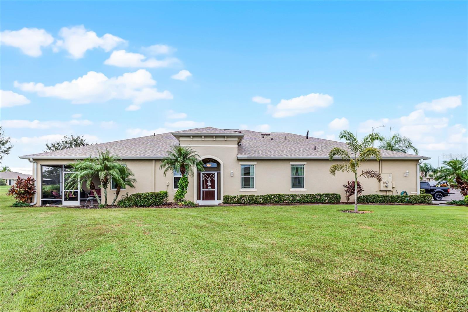 Welcome to 2504 Sapphire Greens Ln, a beautifully maintained villa in the heart of Sun City Center. This spacious home offers a rare combination of peaceful water views and direct backyard access to one of the scenic greens at the highly regarded Scepter Golf Club. The open floor plan fills the home with natural light and creates a seamless flow between the kitchen, dining, and living areas—perfect for both everyday comfort and entertaining guests. With two bedrooms, a den (or optional third bedroom), and two full bathrooms, this home offers flexibility for any lifestyle. The screened lanai is the perfect spot to relax and enjoy the tranquil surroundings, watching golfers pass by or soaking in the Florida sun. Located in the gated community of Kings Point, residents enjoy maintenance-free living and access to top-tier amenities, including clubhouses, pools, fitness centers, and more. If you’re looking for a move-in ready villa with a premium location and beautiful views, this is the one.