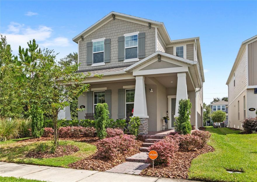 Welcome to Rivington, a beautiful Debary community near the St. Johns River and Lake Monroe. Interstate 4 and Highway 417 are only minutes from your doorstep for easy commuting.

This four-bedroom, three-and-a-half-bathroom home is situated on a private corner lot, which can be fenced if desired. The oversized driveway is perfect for larger vehicles. This home features two outdoor spaces: a large covered front porch, perfect for holiday decorating, and a covered side patio for enjoying your morning coffee.

The first bedroom is an ensuite located downstairs, and a half bath is conveniently near the two-car garage. There is a large under-stairs storage closet, as well as an open floor plan with beautiful cabinetry, countertops, and tile floors throughout the downstairs.

Upstairs, the loft and the primary bedroom feature luxury vinyl plank flooring, and there is an upstairs laundry room. The primary bedroom has two large walk-in closets.

The community boasts a beautiful pool that overlooks a scenic water view, with plenty of covered outdoor seating. There are also sidewalks and walking trails throughout the community. Schedule a private tour today!