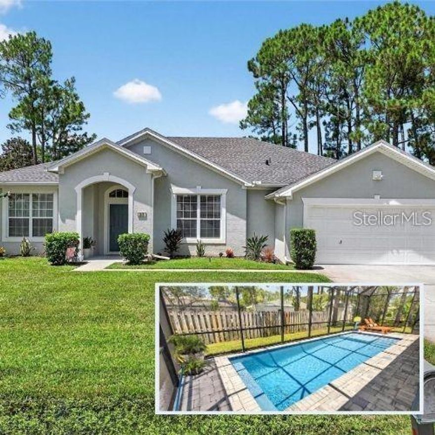 Come take a tour of this beautiful meticulously kept Heated Pool Home located in the desirable Indian Trails Development of Palm Coast. This move in ready home features Ceramic Tile throughout, High Ceilings, three Bedrooms, three Full Bathrooms, an extra bonus room which is being used as an office or could be used as a fourth Bedroom if you would like. All appliances are newer, Granite Countertops, the Pool is just under a year old, ADT Alarm System, Oversized 2 Car Garage, the Roof is just under two years old, interior was freshly Painted and exterior was also painted from its original color. Close to area beaches such as Matanzas and Flagler, Supermarkets, Pharmacies, Department Stores such as Target, Walmart, Hobby Lobby Bealls and much more. Approximately 1.5 hours to Orlando Airport and Disney World and an hour fifteen minutes to Jacksonville Airport. This is a must see Home!!!!!