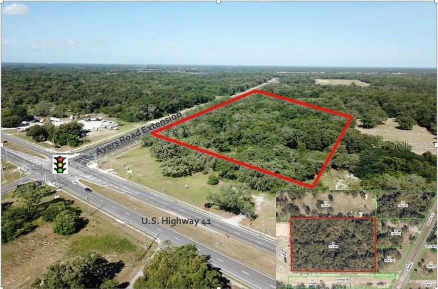 Prime 13.6± Acre Development Site in Brooksville’s Growth Corridor.  Exceptional development opportunity located just 8 miles from downtown Brooksville, 2 miles from the Suncoast Parkway, and immediately south of the Hernando County Airport. Ideally positioned just north of Tampa and in close proximity to the rapidly growing Moffitt Cancer Center Pasco campus, the property is situated within one of the region’s most dynamic and fast-developing areas.  Featuring over 950 feet of frontage on Ayers Road, the site includes an existing curb cut on Ayers Road, with a strong potential for additional access points. This location is ideal for a big-box retailer such as Walmart, Lowe’s, or Home Depot, as well as outparcel development or multi-family mixed use projects. Significant economic investment in the area with multiple new subdivisions planned along US-41 corridor just north and west of this property. Currently zoned Agricultural and located within the Airport PDD, the property will require rezoning for commercial or PDP (Planned Development Project) uses. Seller is willing to cooperate with Buyer through the entitlement and rezoning process.